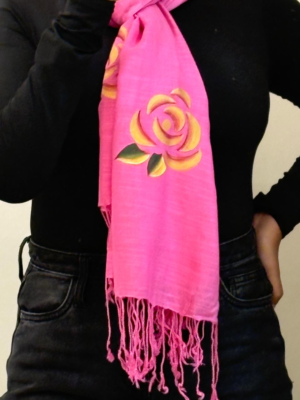 Hand-Painted Flamingo Art Stole