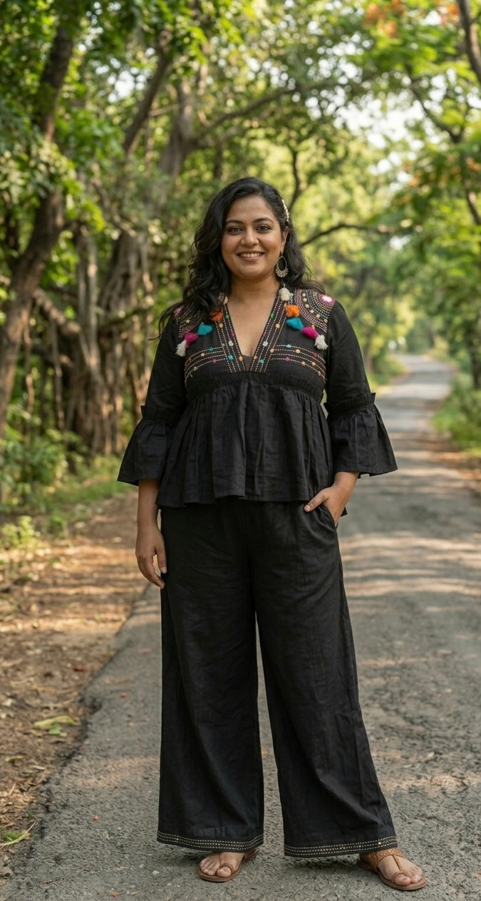 Hand-Painted & Embellished Cotton Co-ord