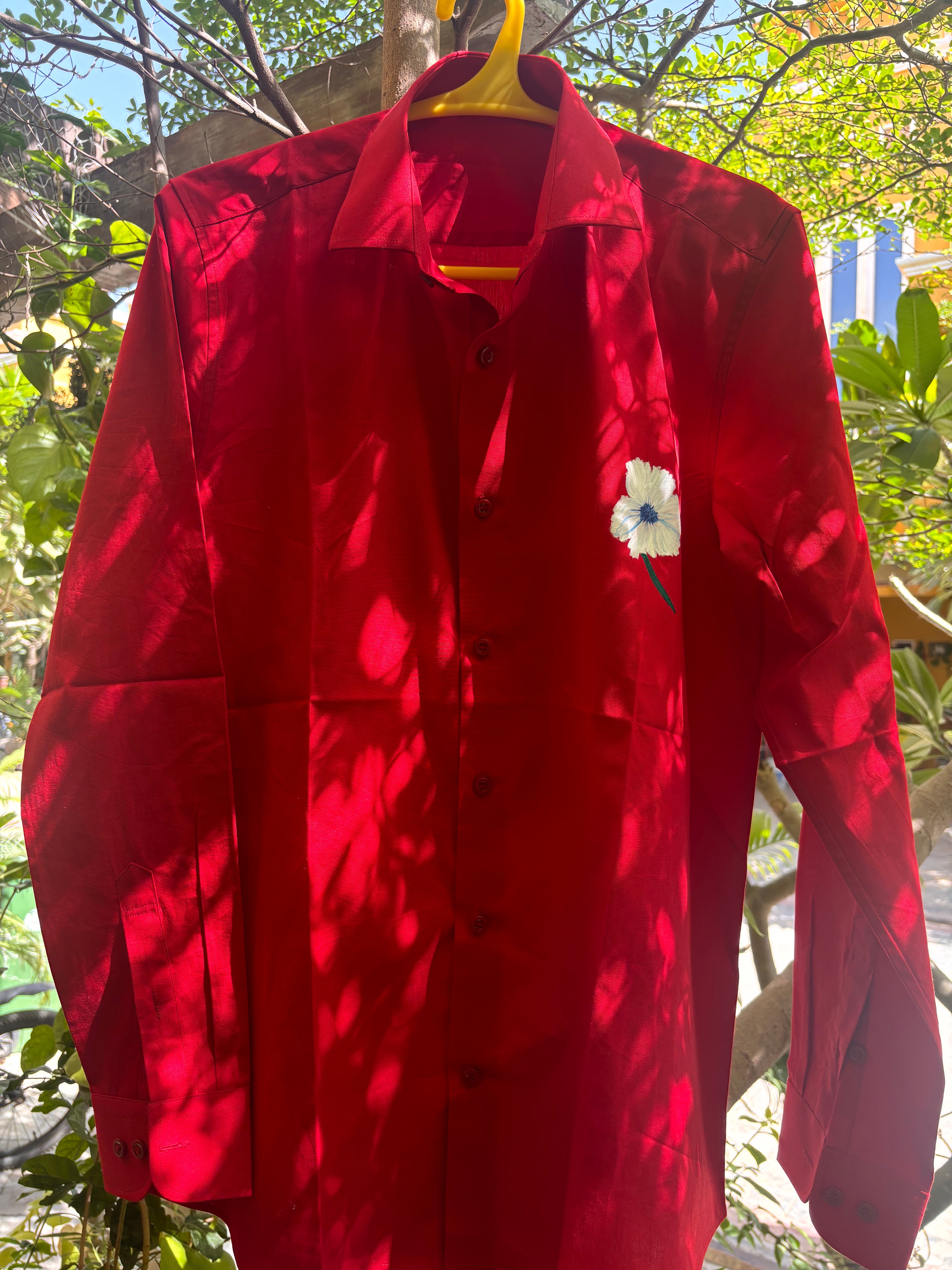 The Crimson Bloom | Hand-Painted Cotton Unisex Shirt