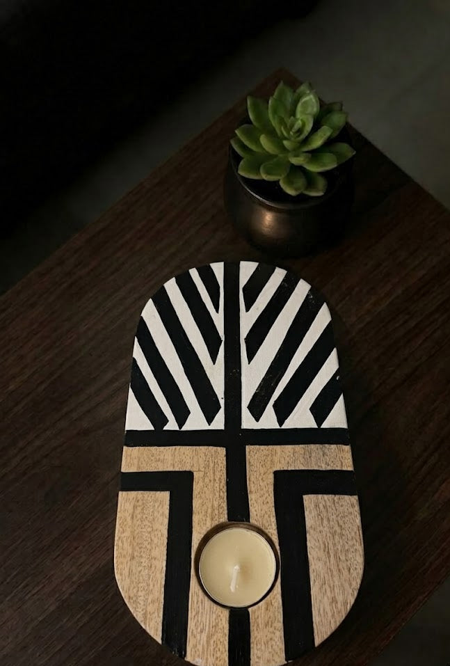"Rhythm in Wood" | Hand-Painted Artisanal Candle Stand