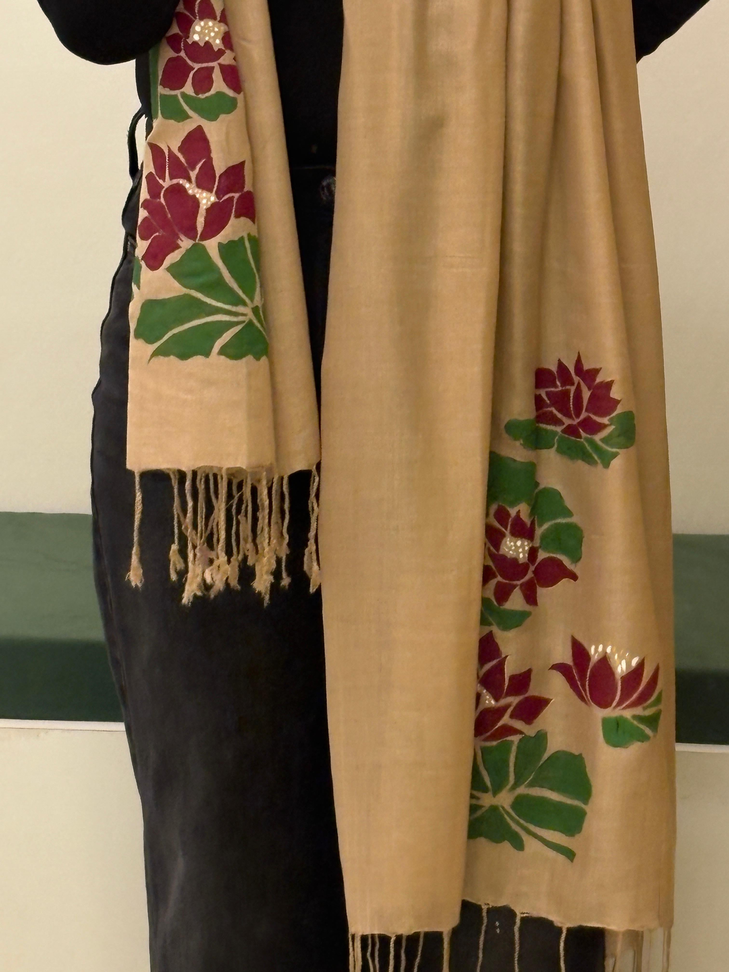 Hand-painted Flower Art Stole