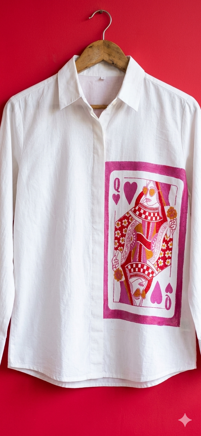 The "Queen of Hearts" Handpainted Cotton Shirt