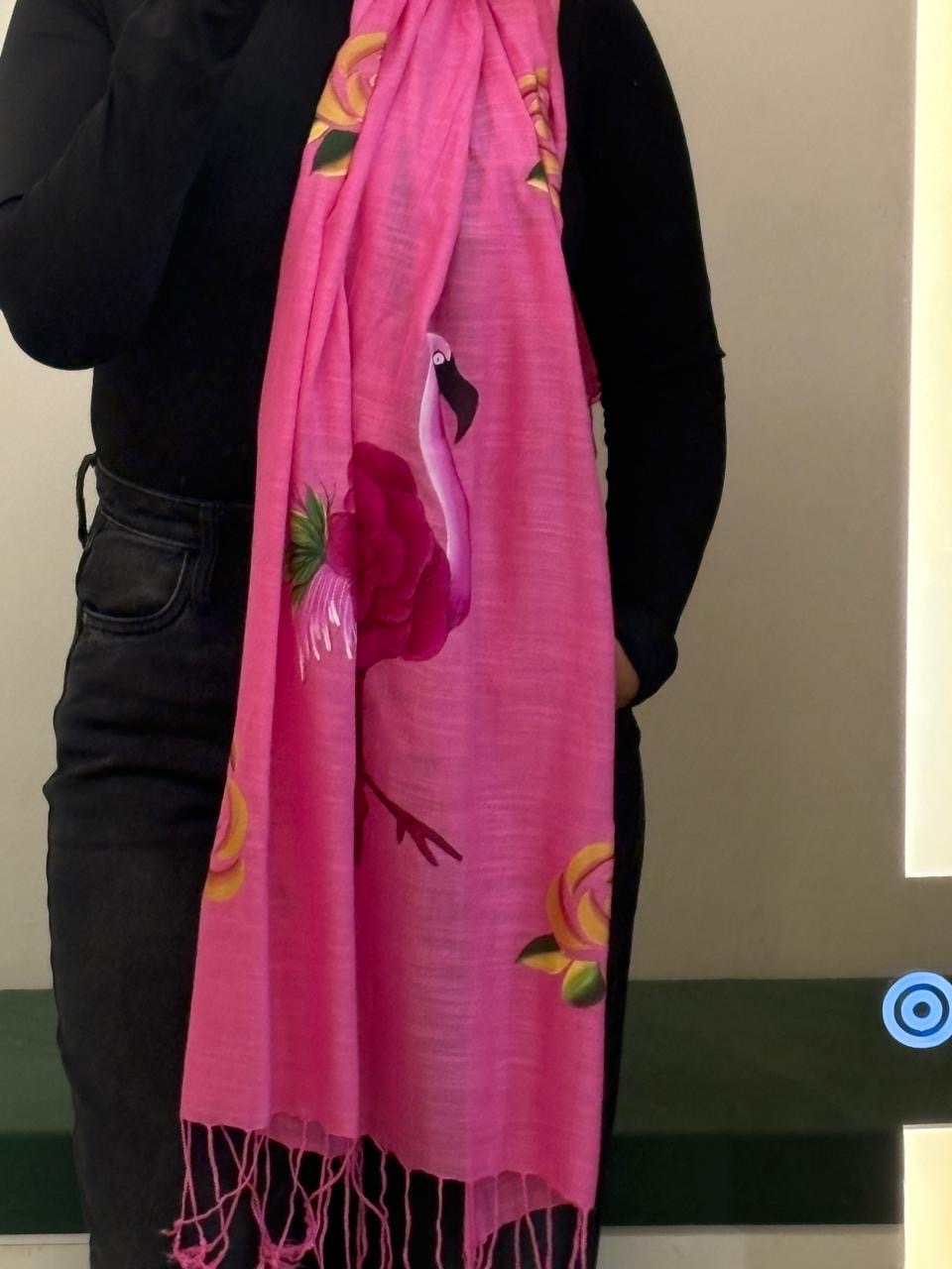 Hand-Painted Flamingo Art Stole