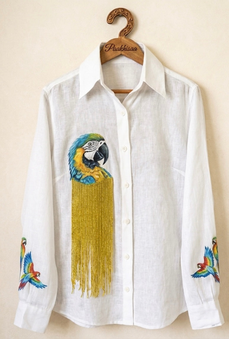 The Macaw Muse: Handpainted Cotton Shirt