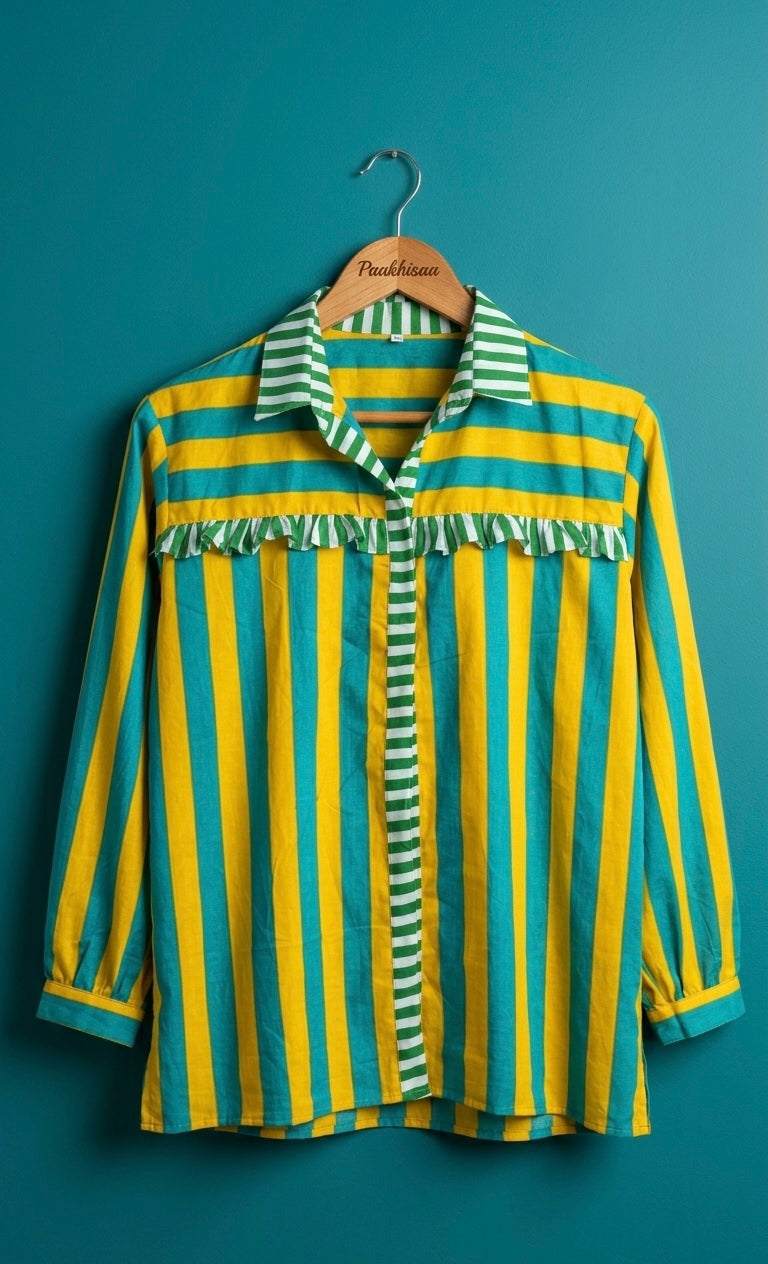 Paakhisaa Ruffled Stripe Cotton Shirt
