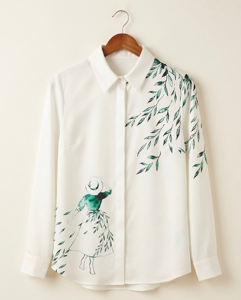 “The Willow Muse" Handpainted Cotton Shirt
