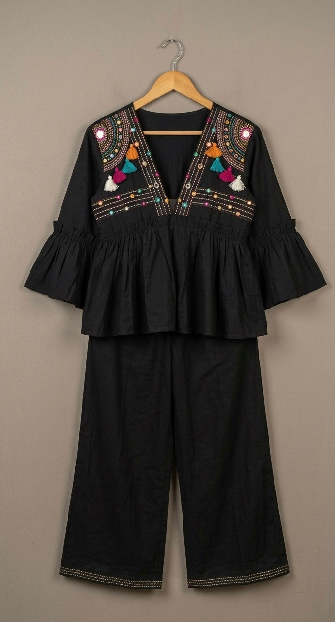 Hand-Painted & Embellished Cotton Co-ord