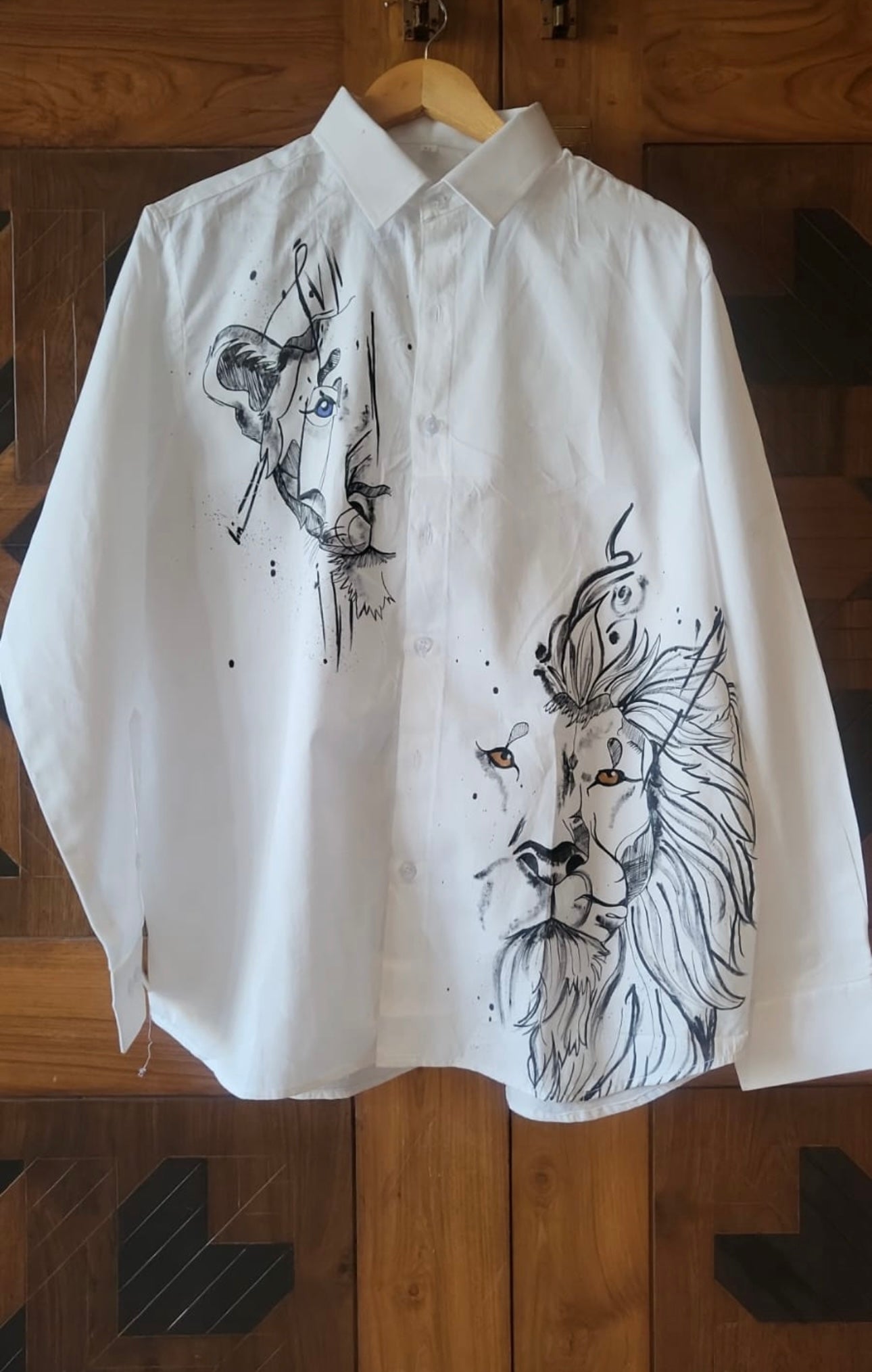 Majestic Roar Handpainted Lion Shirt For Men