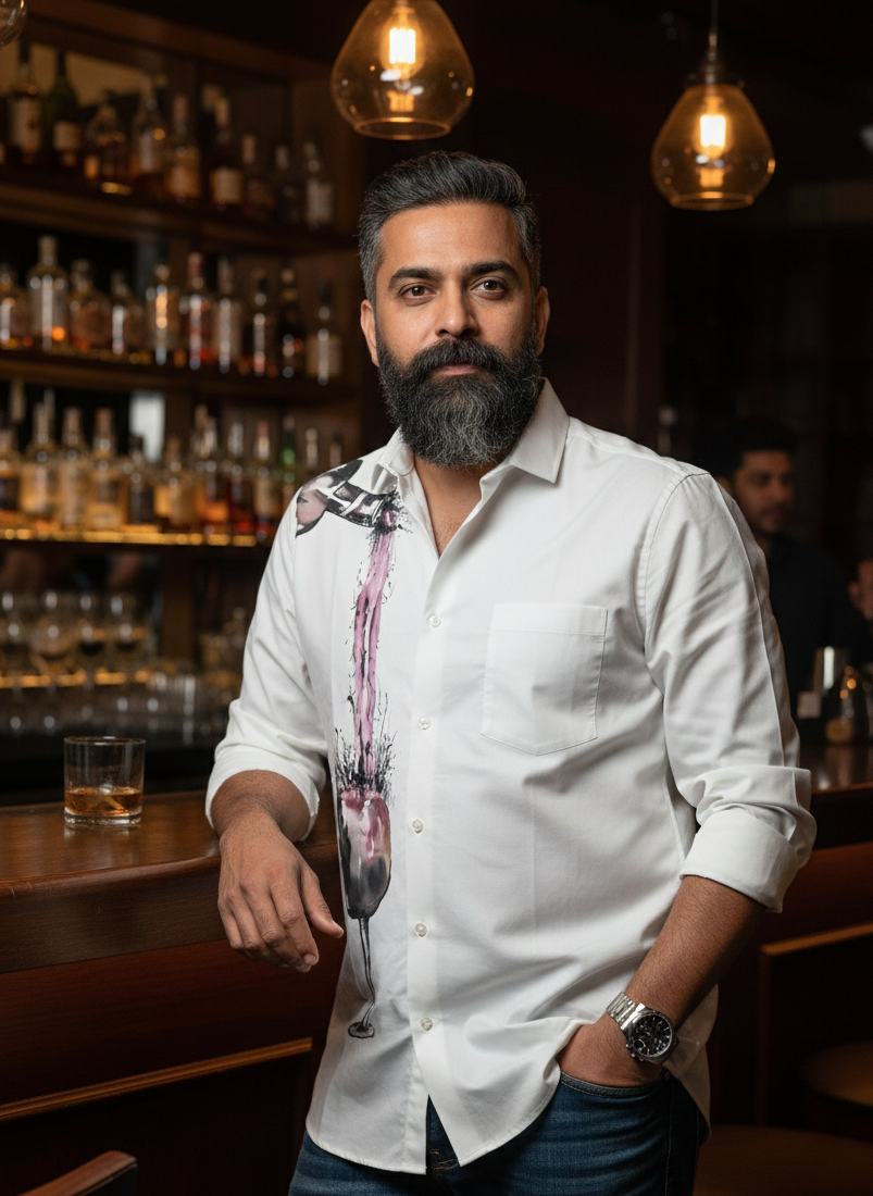 Vintage Vino Handpainted Shirt For Men