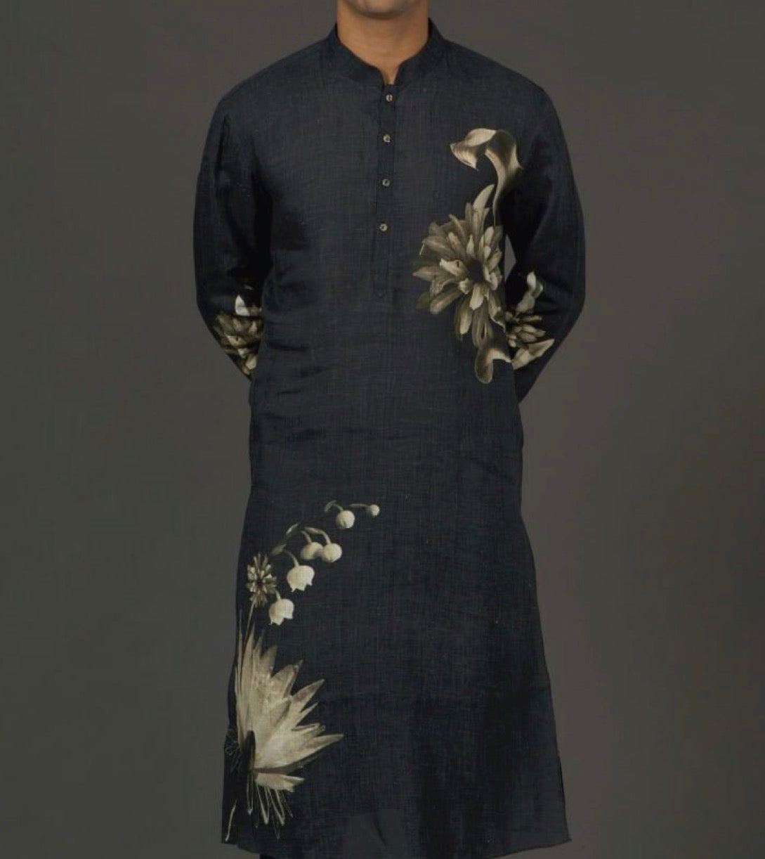 The Midnight Dahlia Hand-Painted Kurta