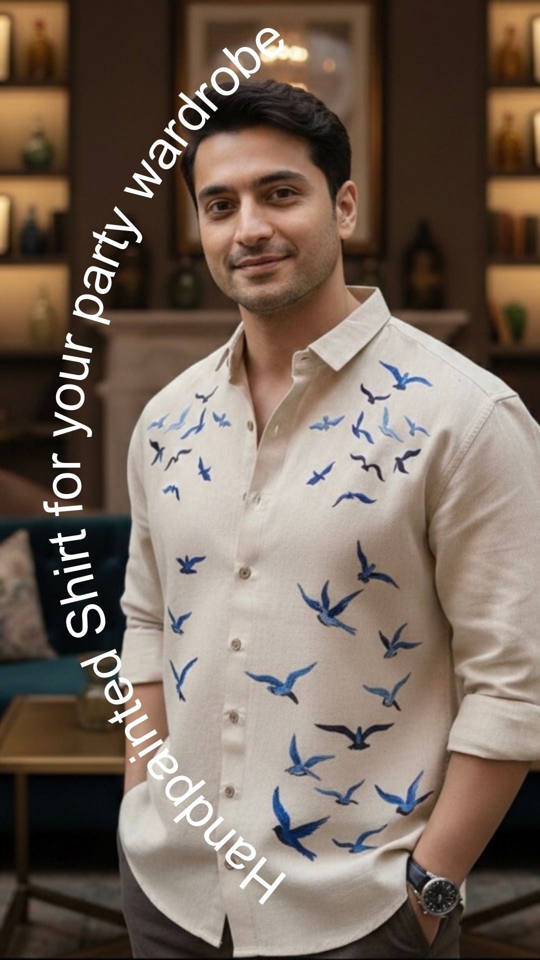 The "Azure Flight" Hand-Painted Premium Linen Shirt