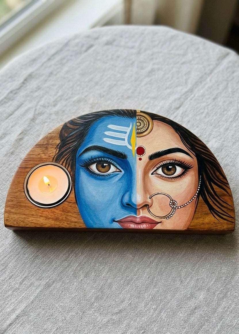 Ardhanarishvara: The Union of Equals Hand-Painted Tea Light Holder