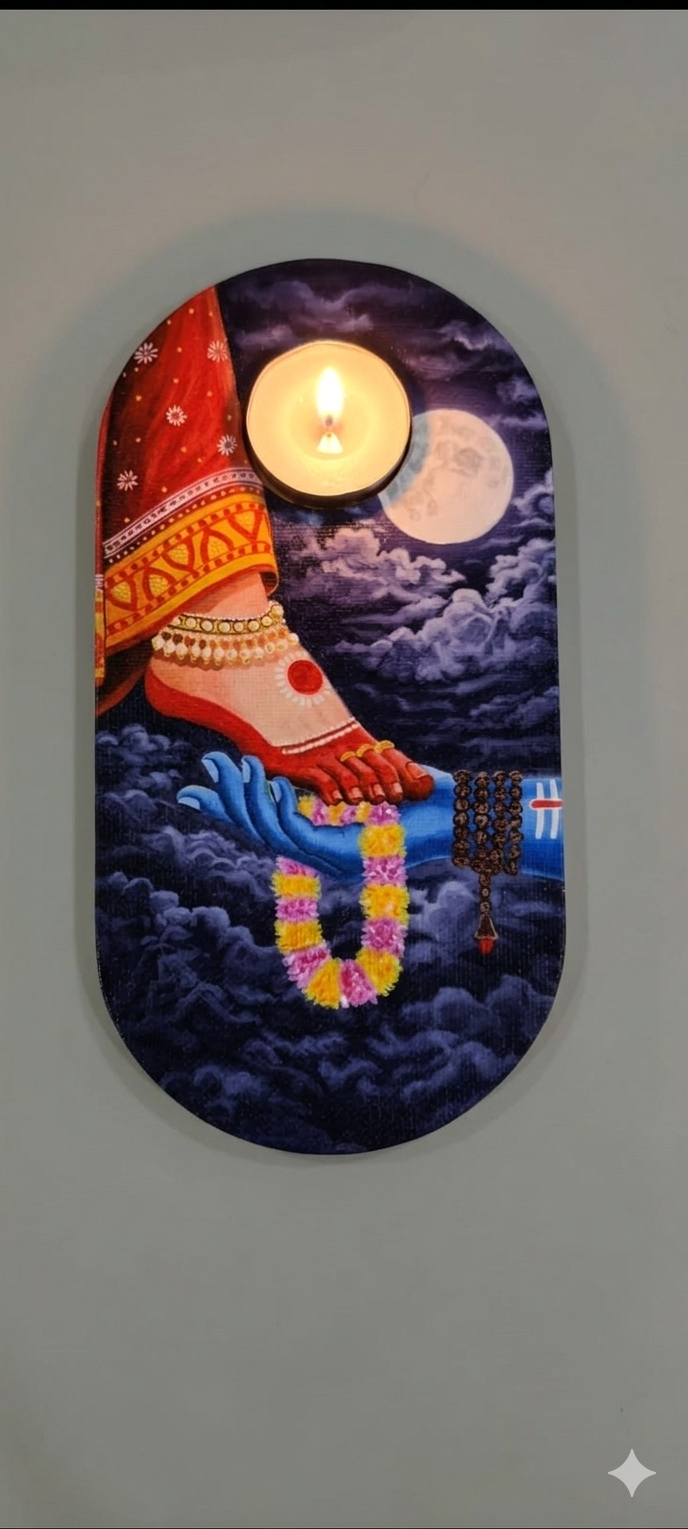 The Divine Union: Hand-Painted Shiva-Shakti Tea Light Holder