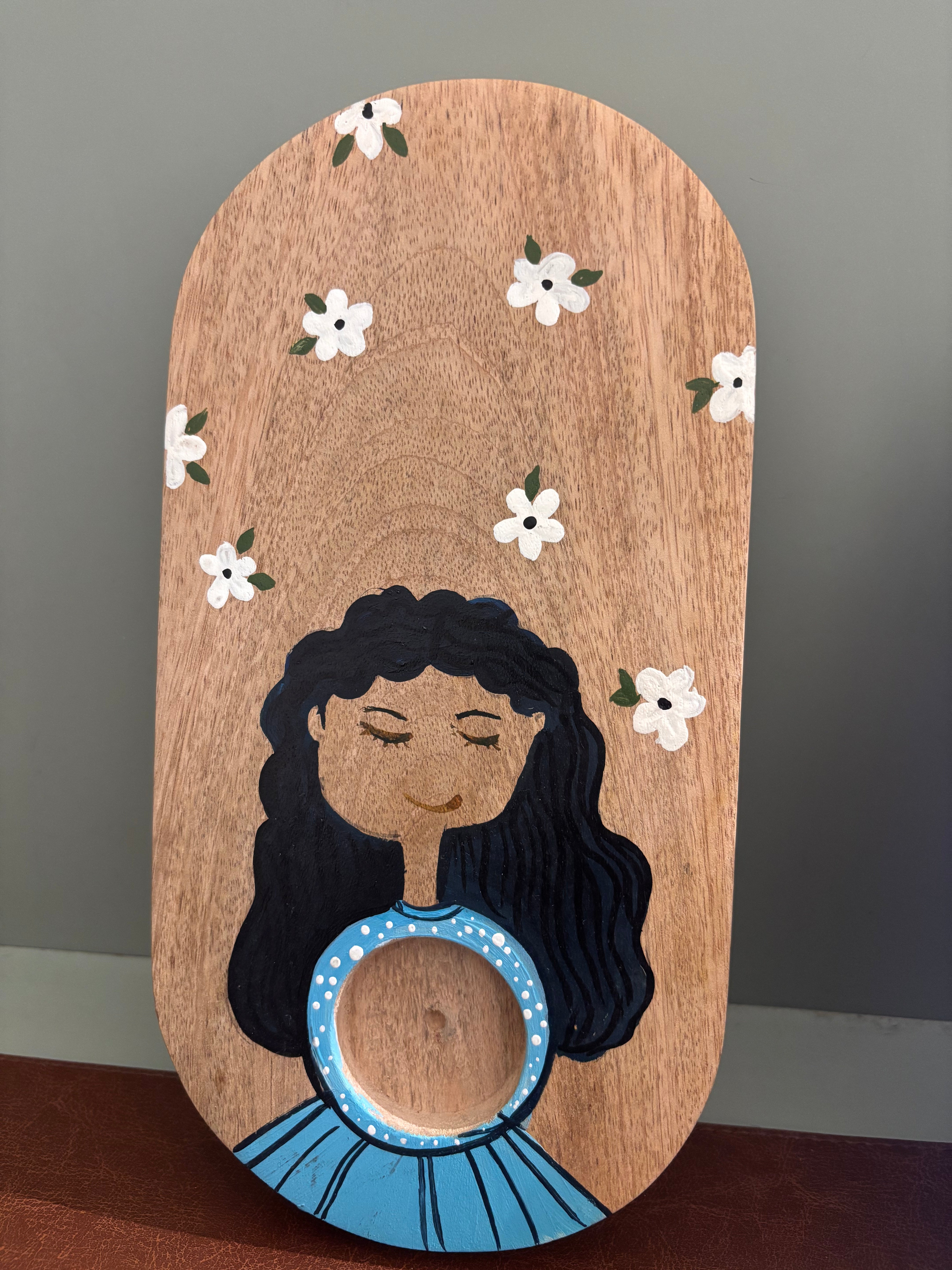 "The Dreamer" | Hand-Painted Wooden Tea Light Stand