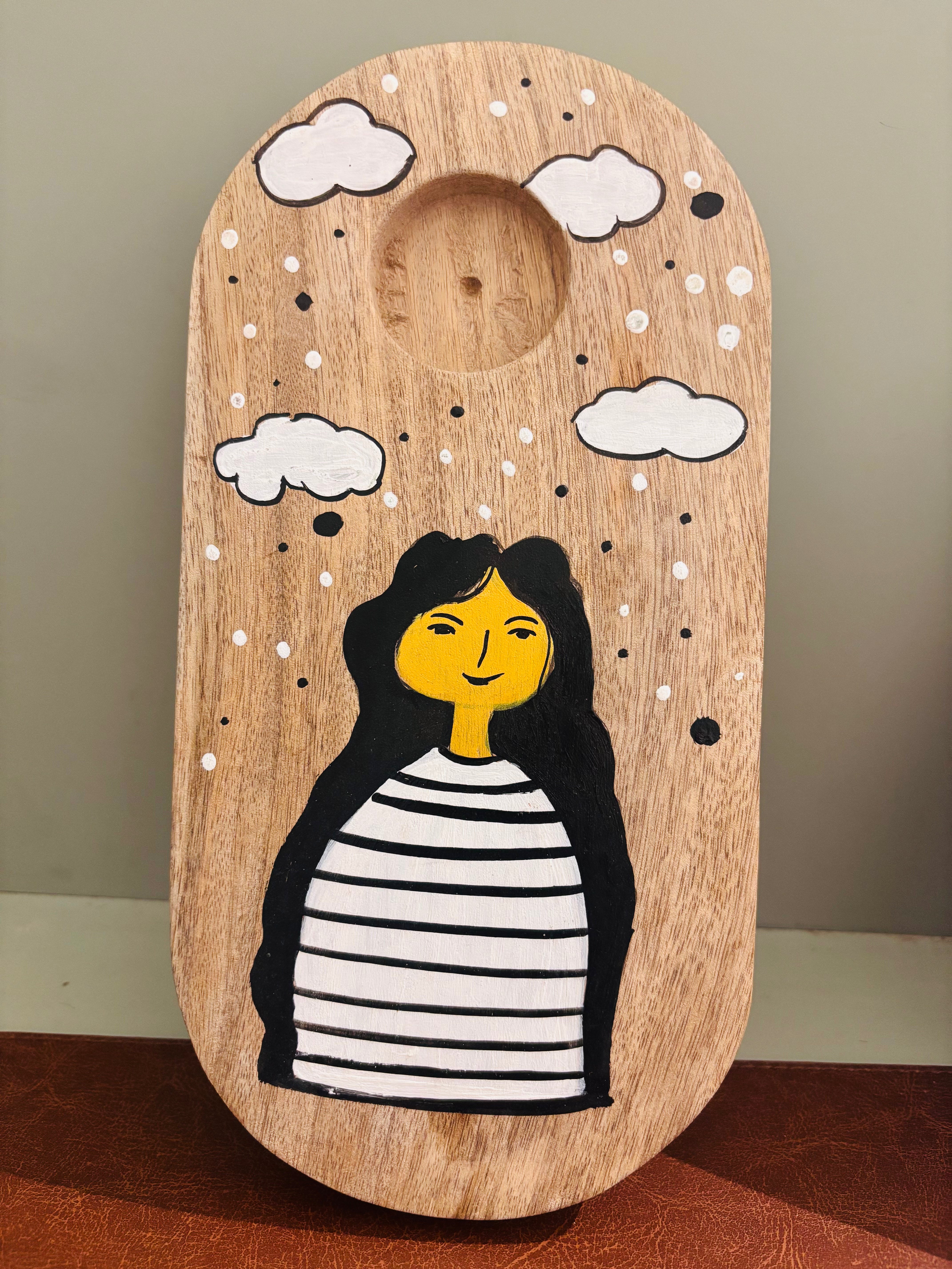 "Cloud Gazing" | Hand-Painted Wooden Tea Light Stand