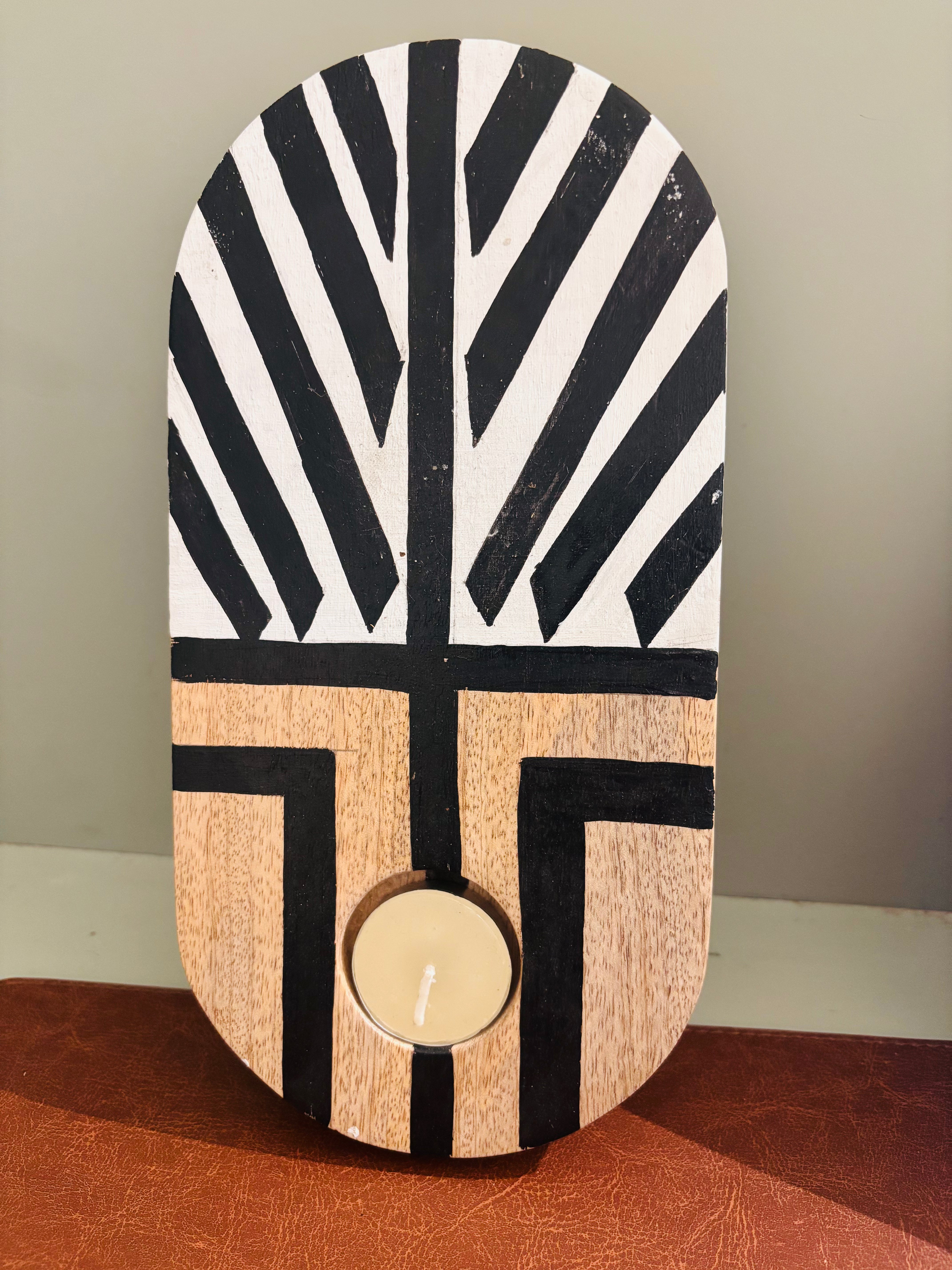 "Rhythm in Wood" | Hand-Painted Artisanal Candle Stand