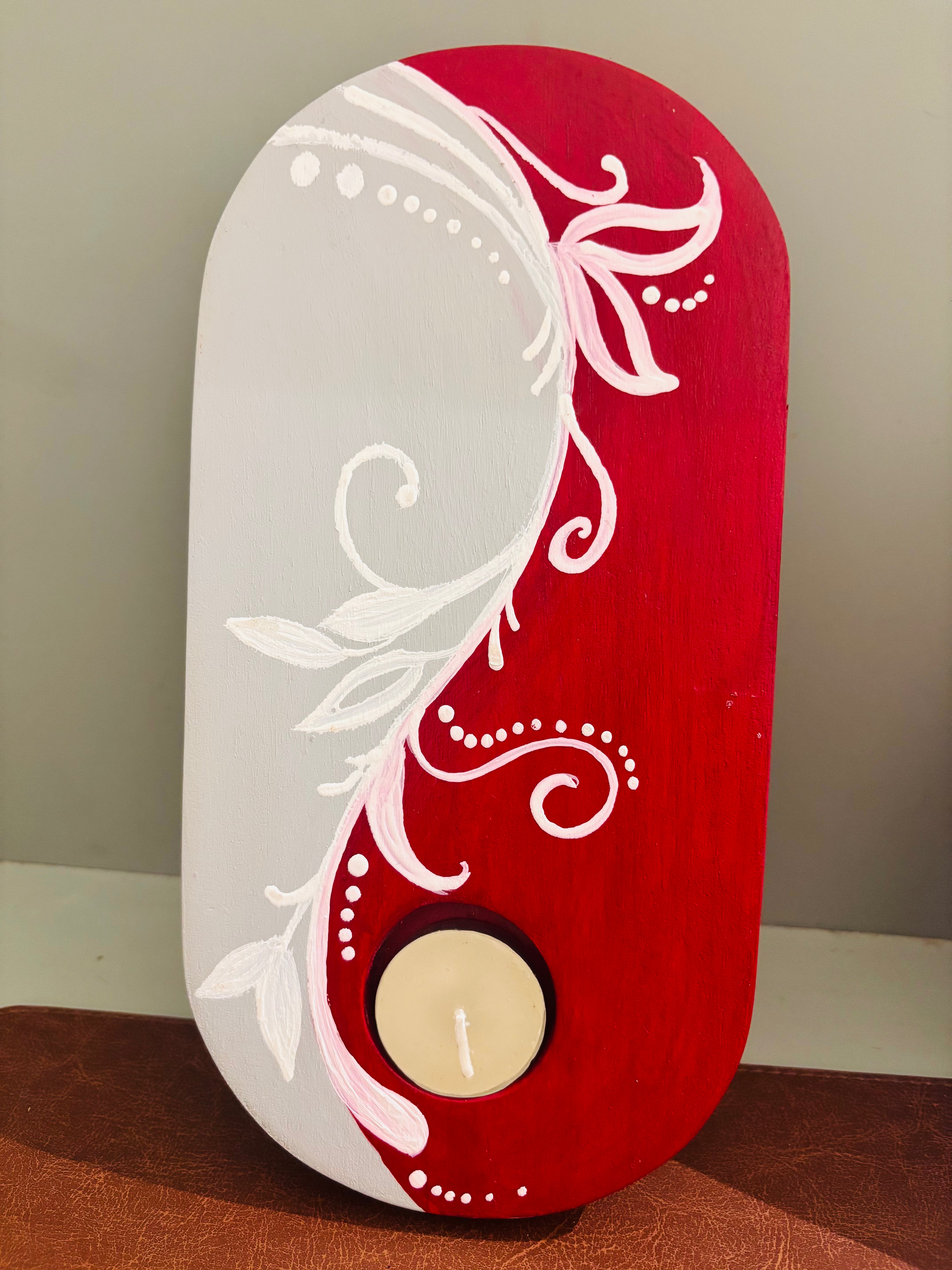 "Symphony in Red" | Bespoke Hand-Painted Wooden T light stand