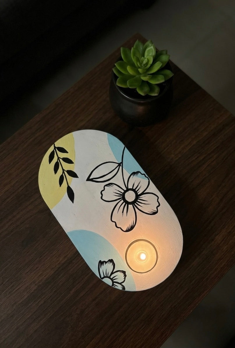 Modern Botanical | Bespoke Hand-Painted T-Light Holder