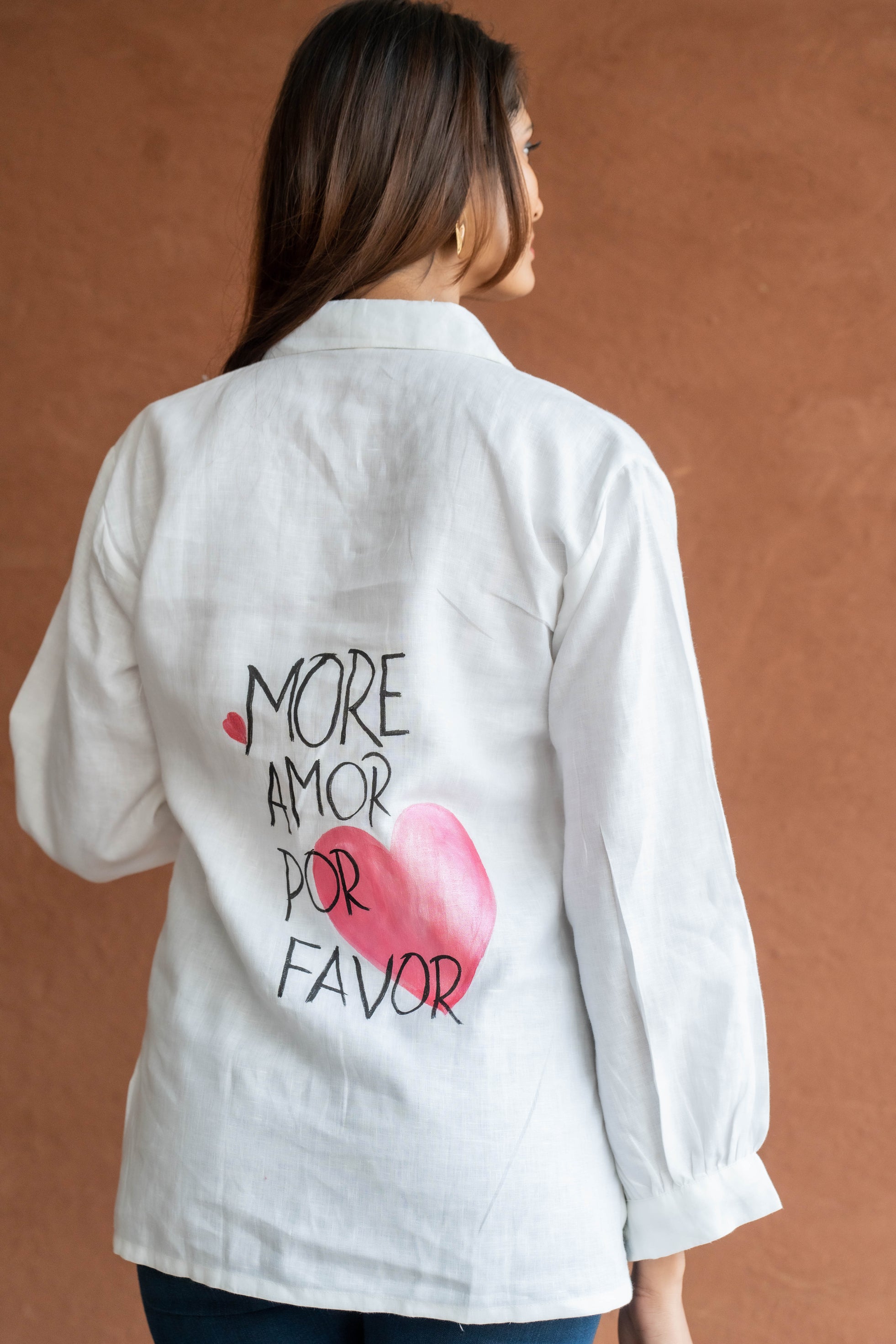 More Amor Por Favor: Hand-Painted White Linen Shirt