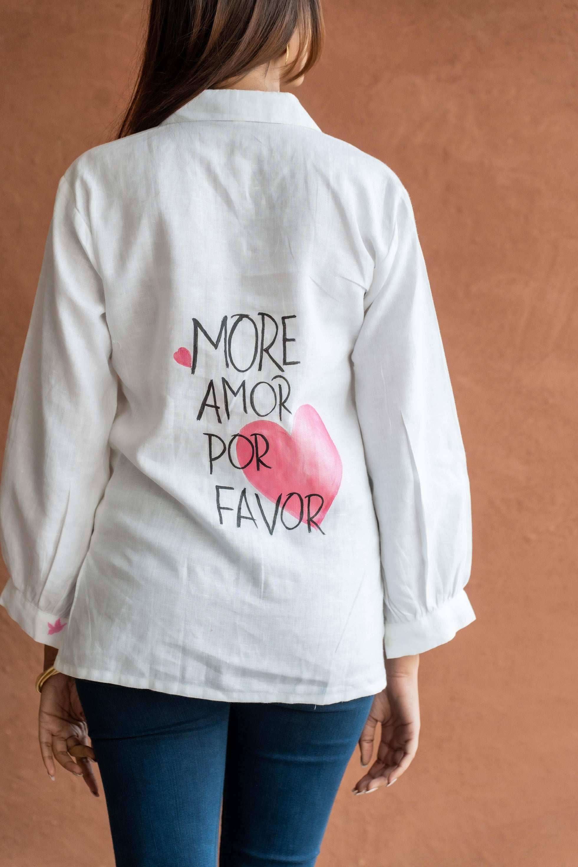 More Amor Por Favor: Hand-Painted White Linen Shirt