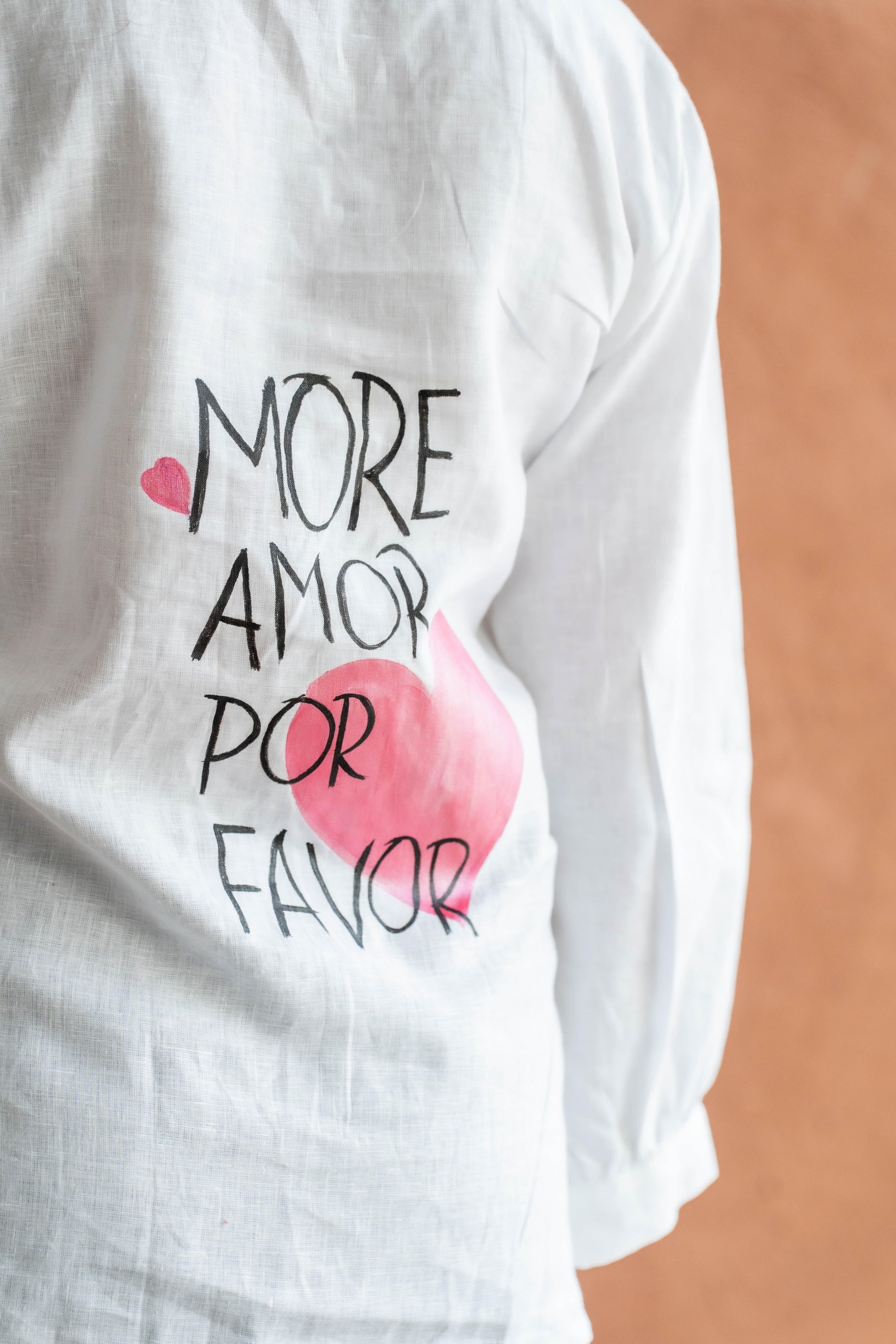 More Amor Por Favor: Hand-Painted White Linen Shirt