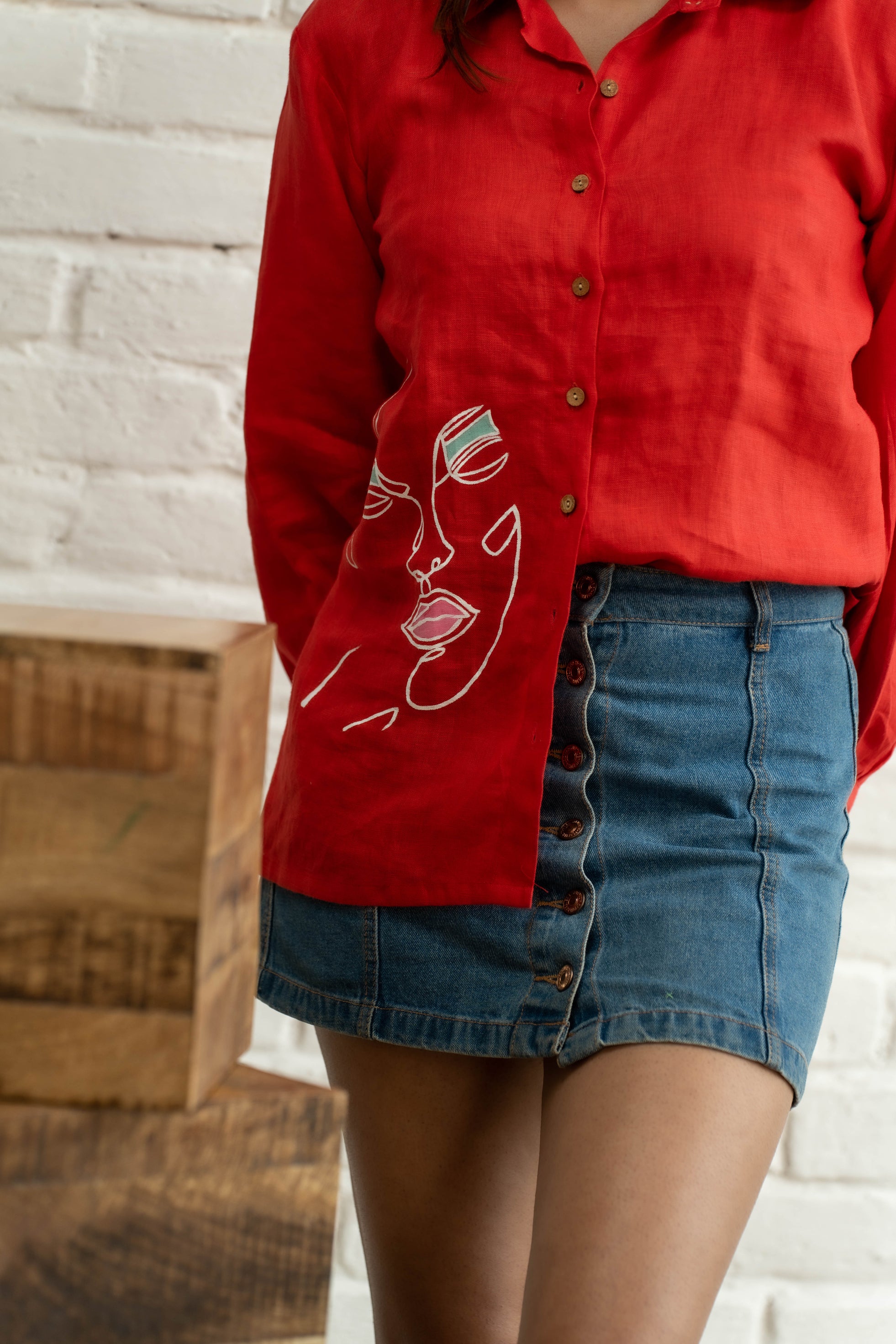 'I see you' Red Handpainted Shirt