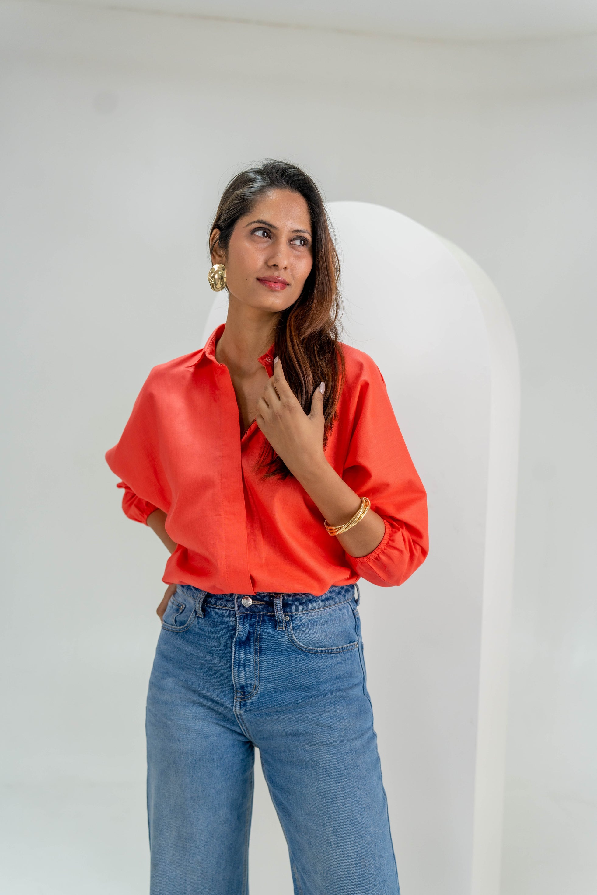 Tropical Orange Linen Shirt