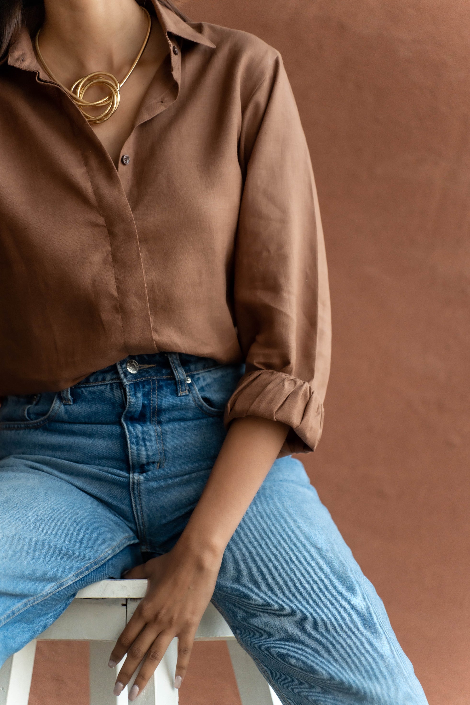 Solid Brown Hue Linen Shirt