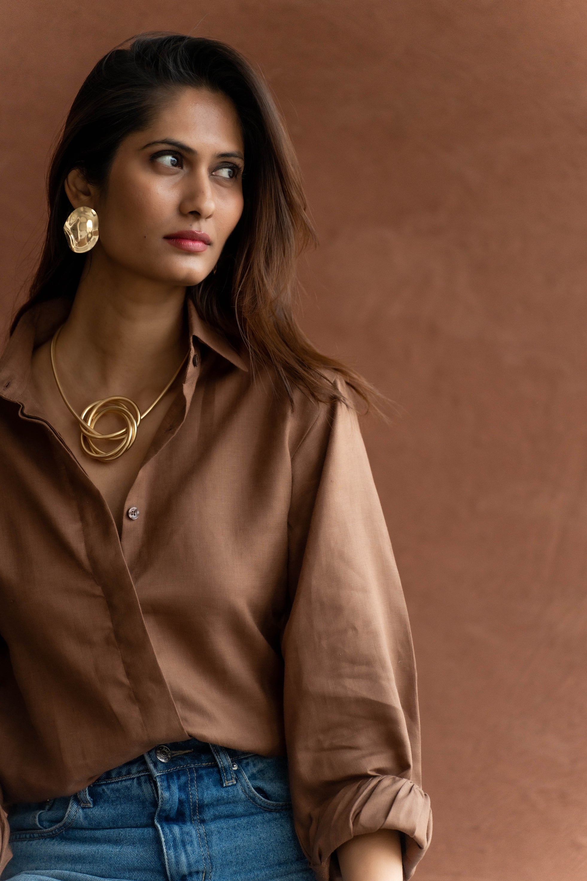 Solid Brown Hue Linen Shirt