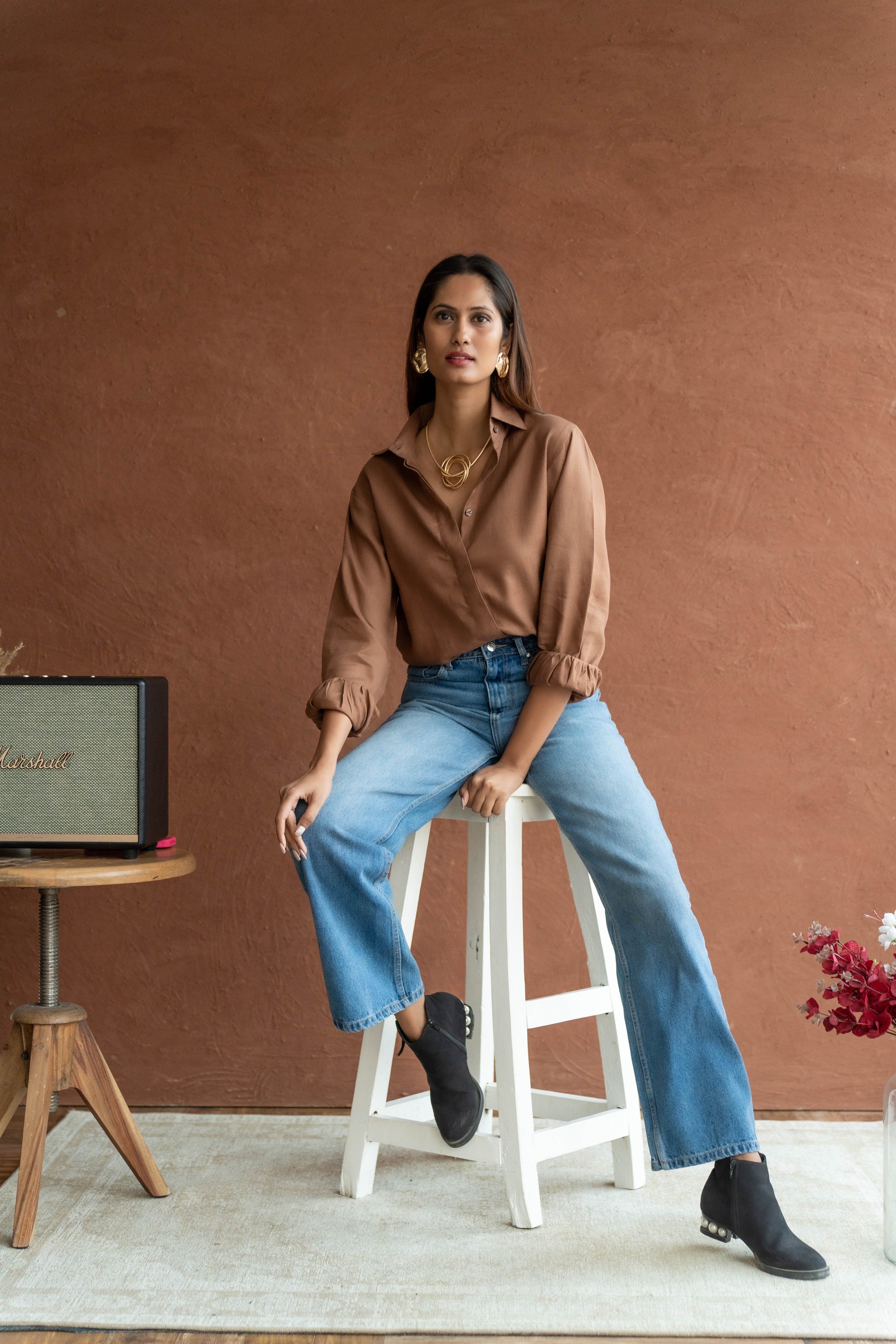 Solid Brown Hue Linen Shirt