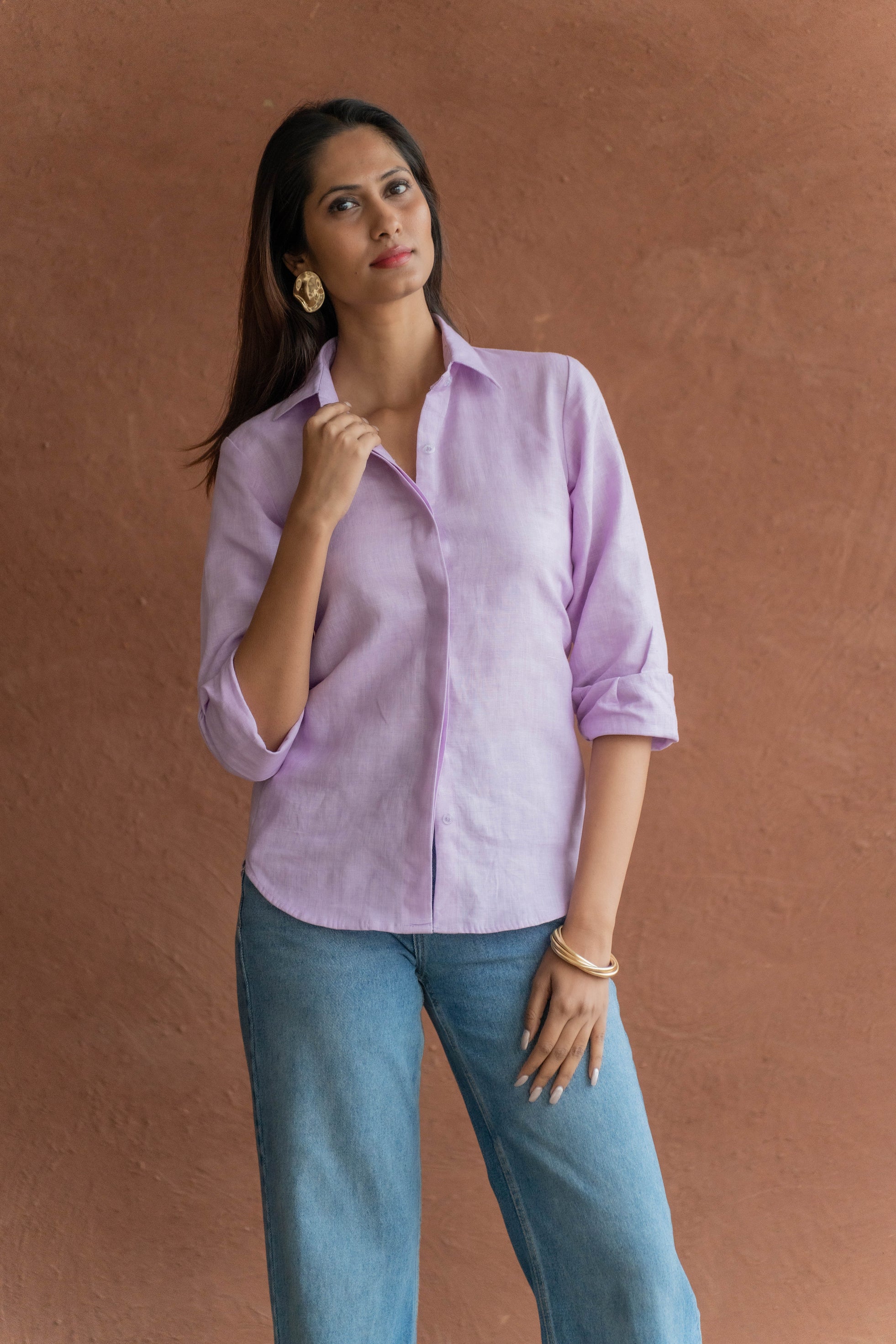 Solid Lavender Hue Linen Shirt