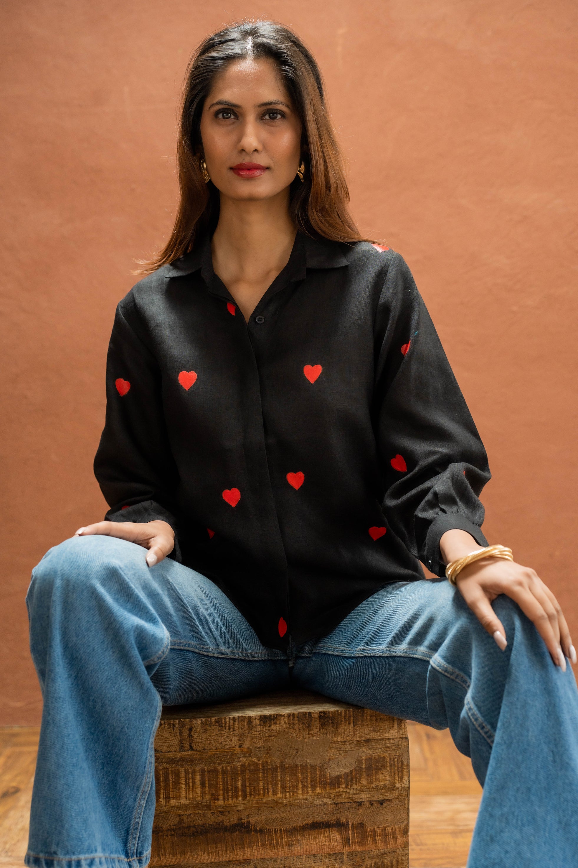 Heart On My Sleeve Black Linen Shirt