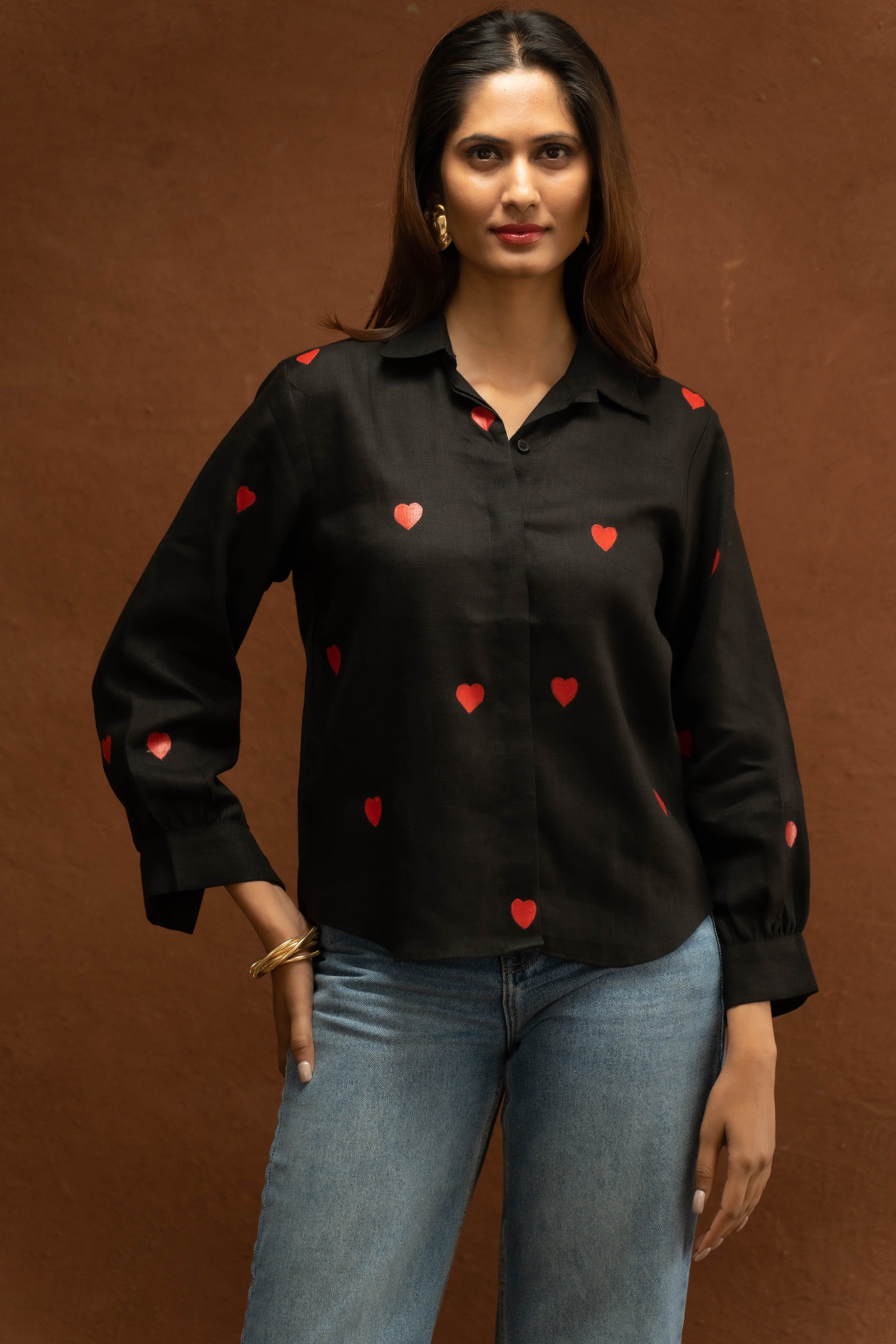 Heart On My Sleeve Black Linen Shirt