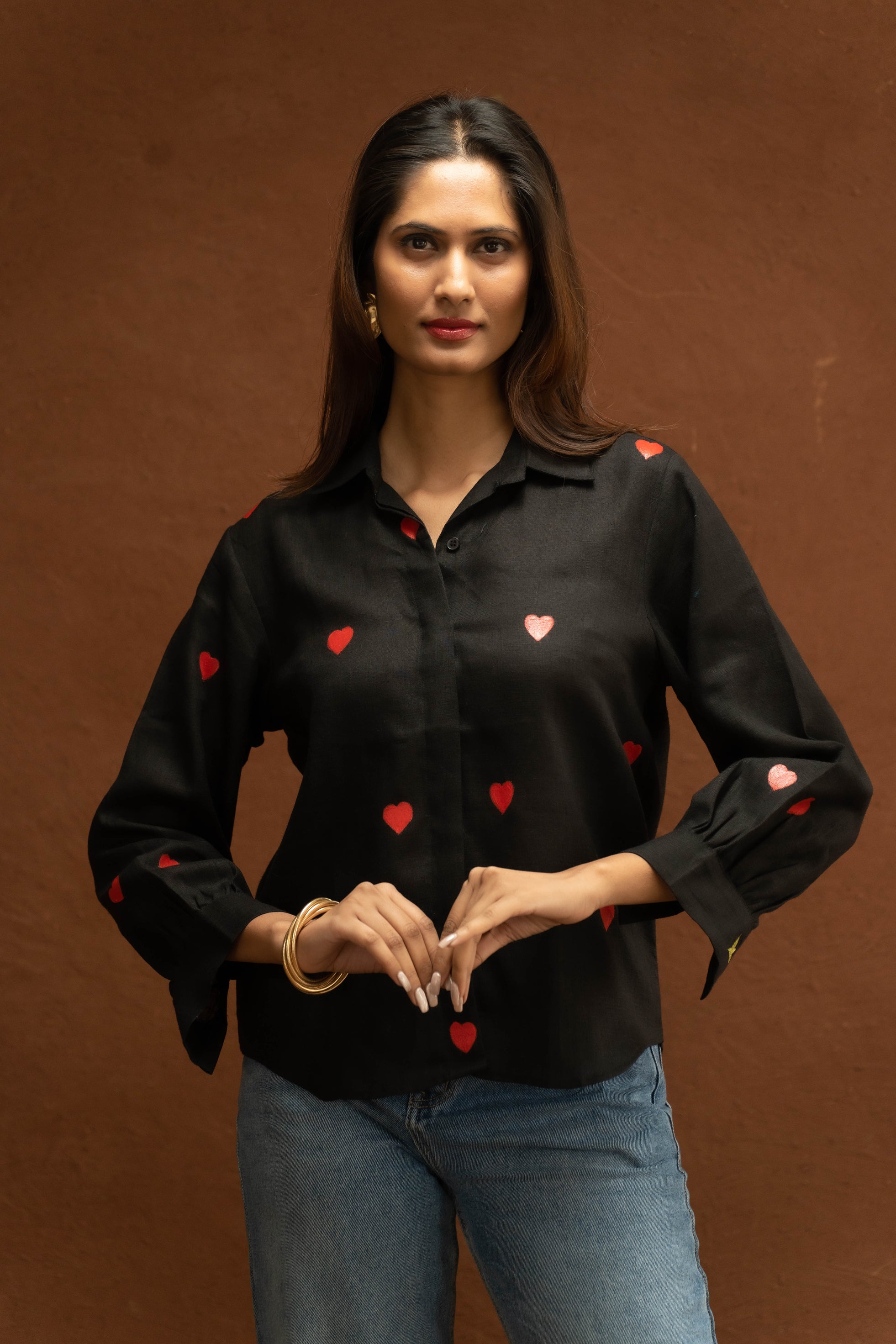 Heart On My Sleeve Black Linen Shirt