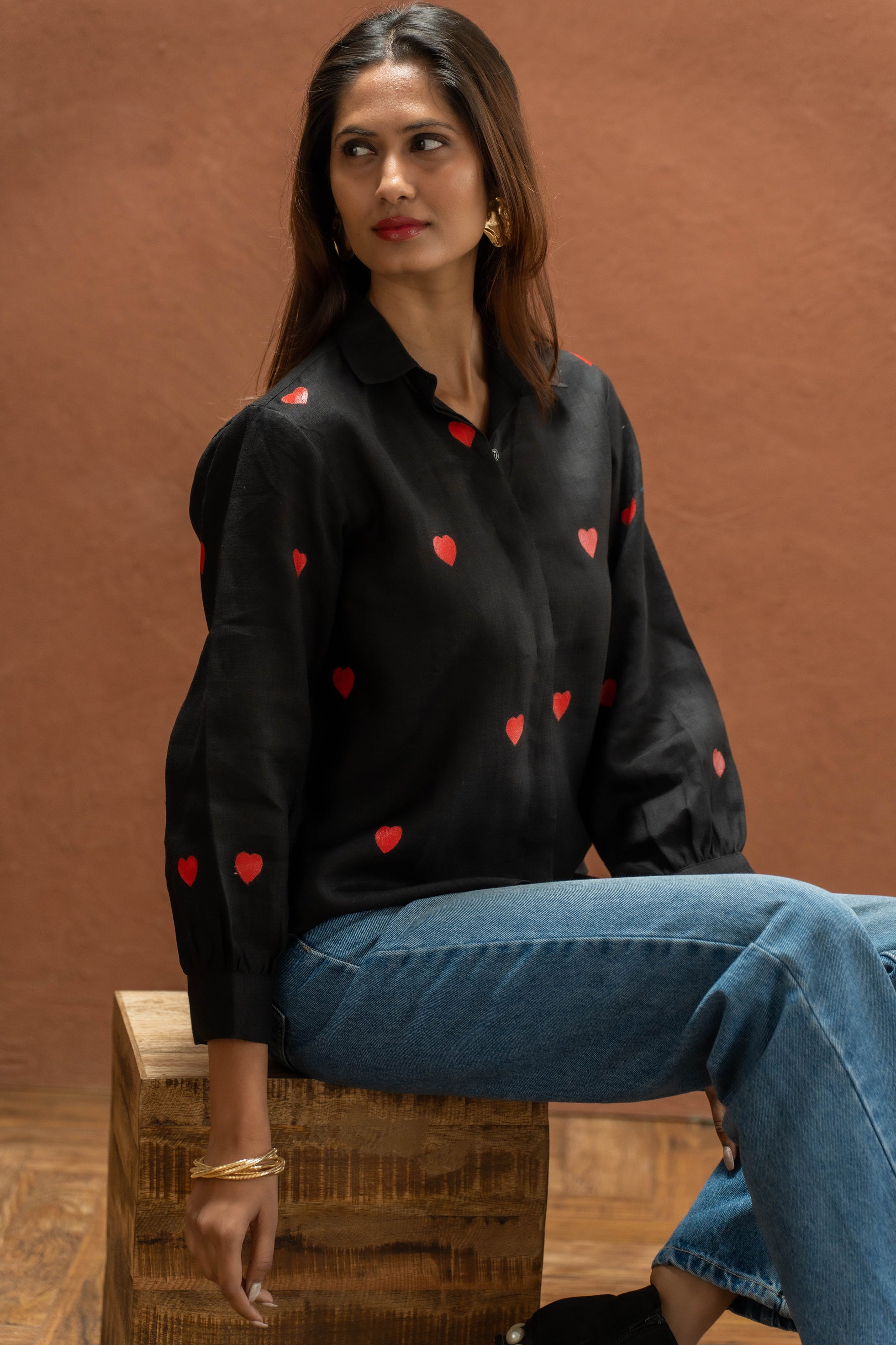 Heart On My Sleeve Black Linen Shirt