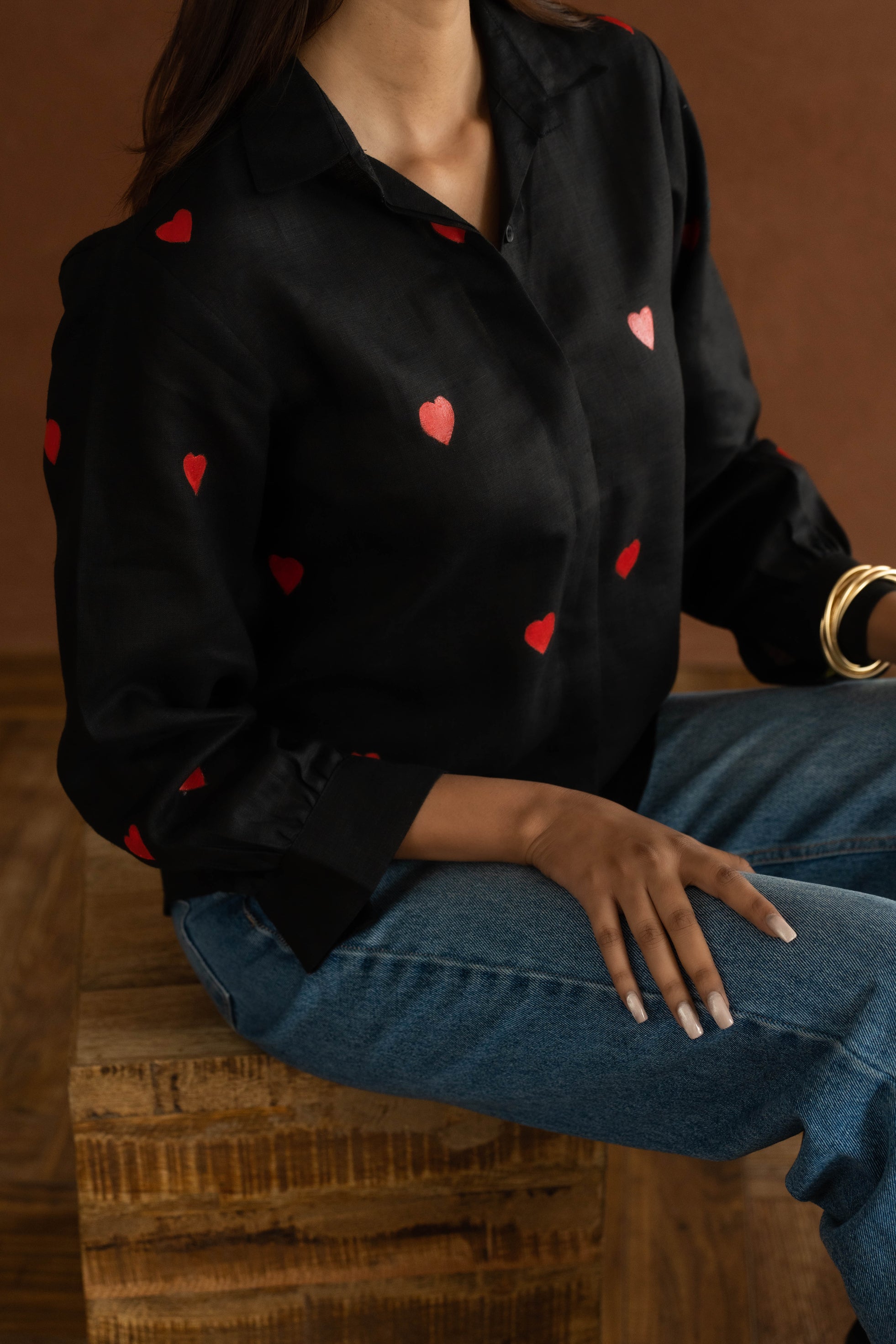 Heart On My Sleeve Black Linen Shirt