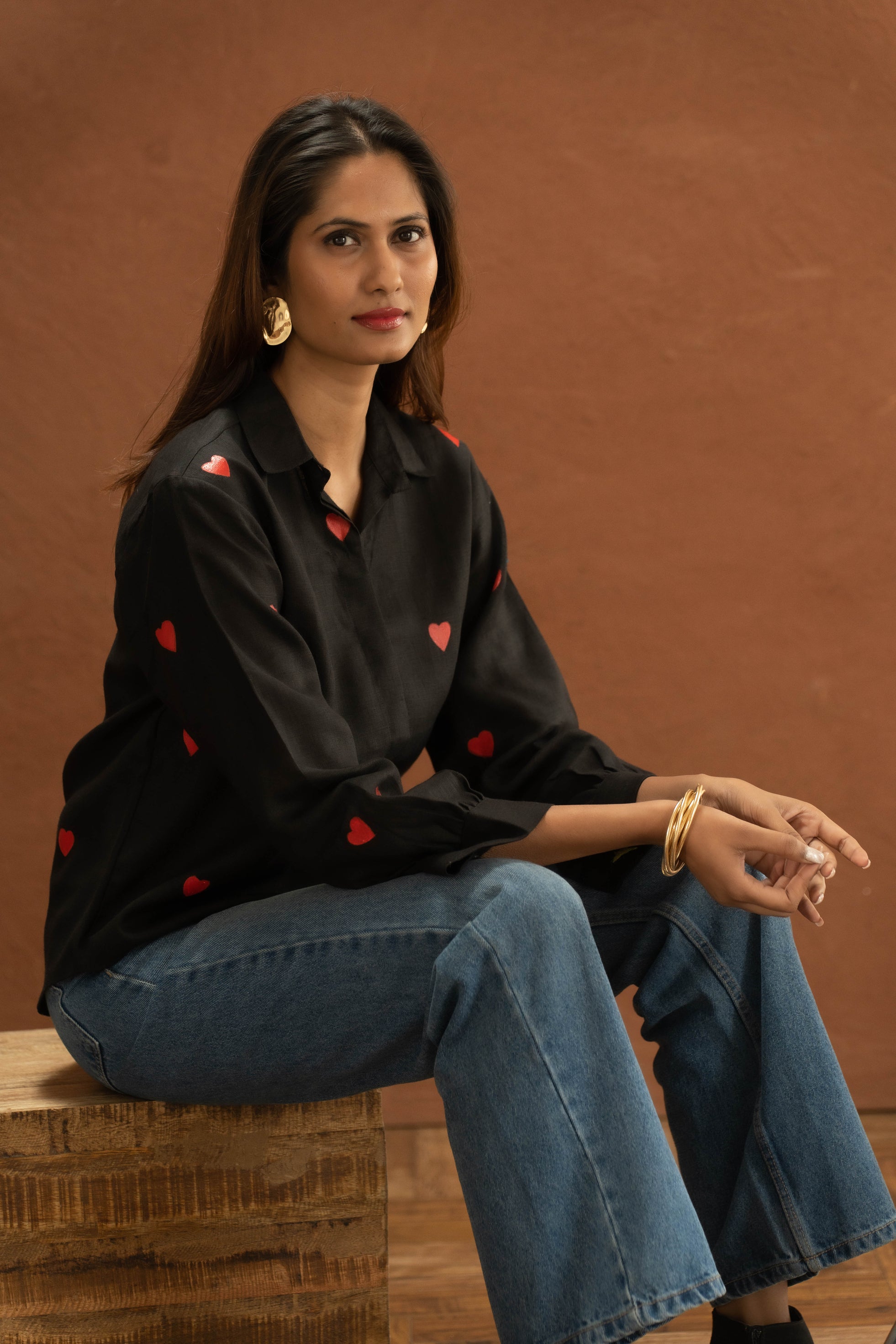 Heart On My Sleeve Black Linen Shirt