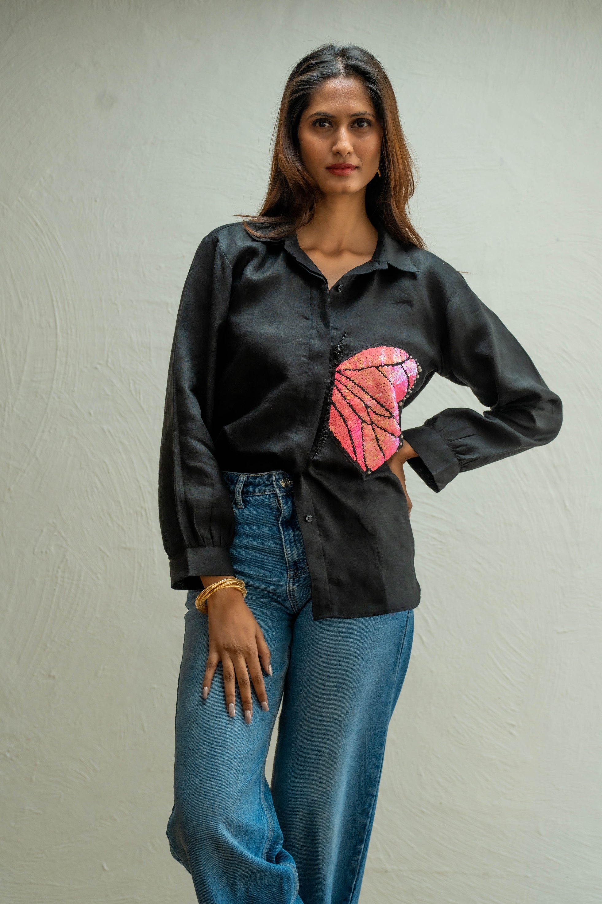 Enchanted Butterfly Black Shirt