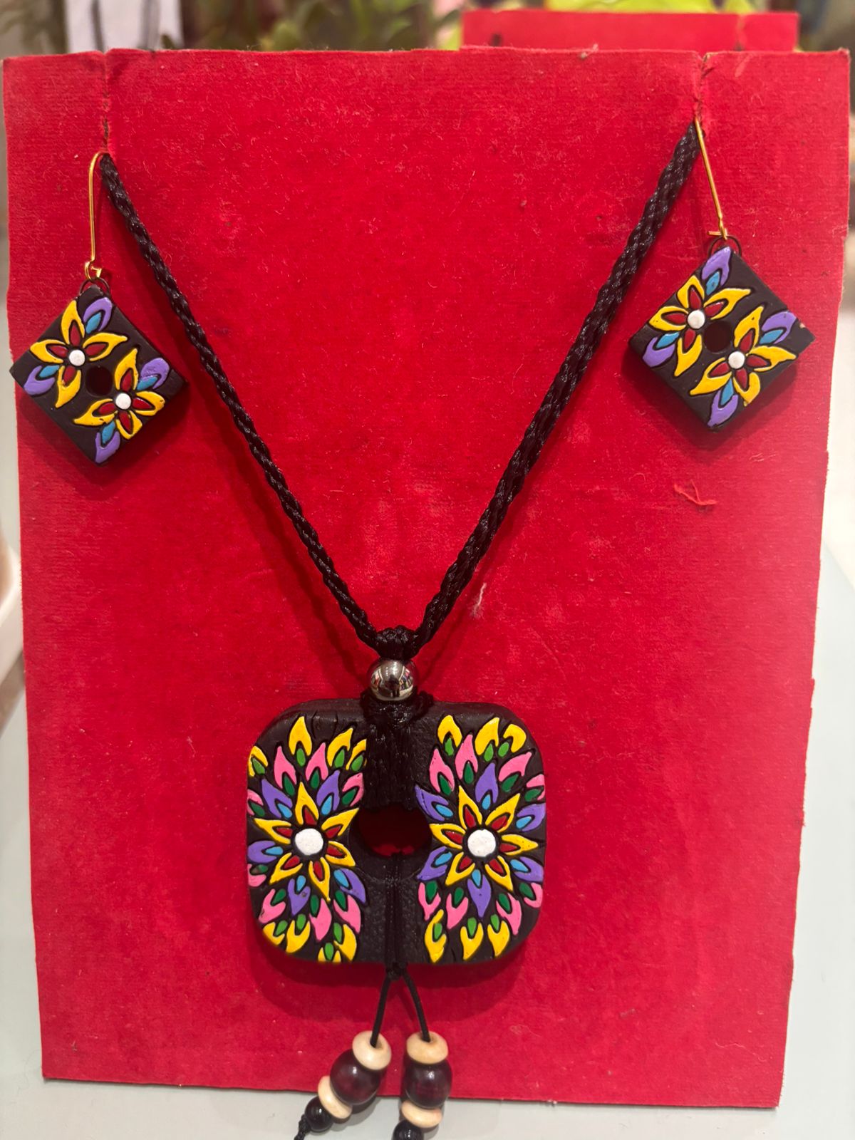 "Mati" Hand-Painted Terracotta Necklace & Earring Set