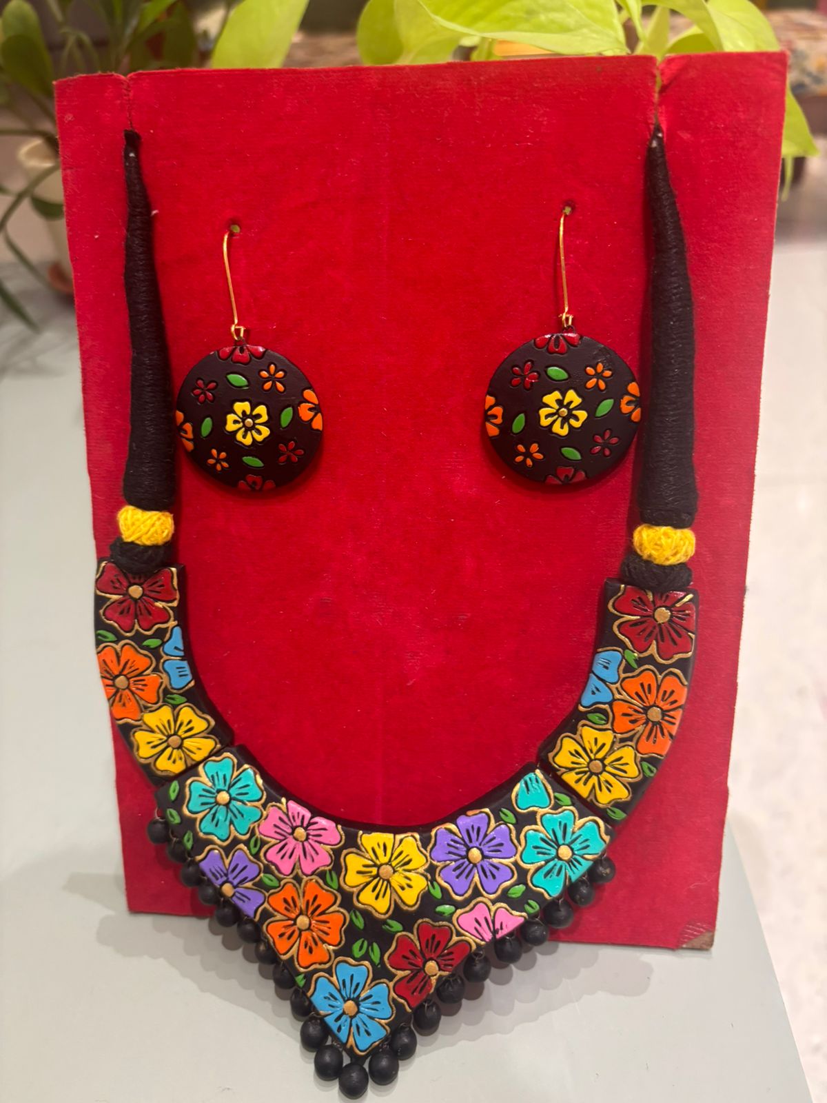 "Mati" Hand-Painted Terracotta Necklace & Earring Set