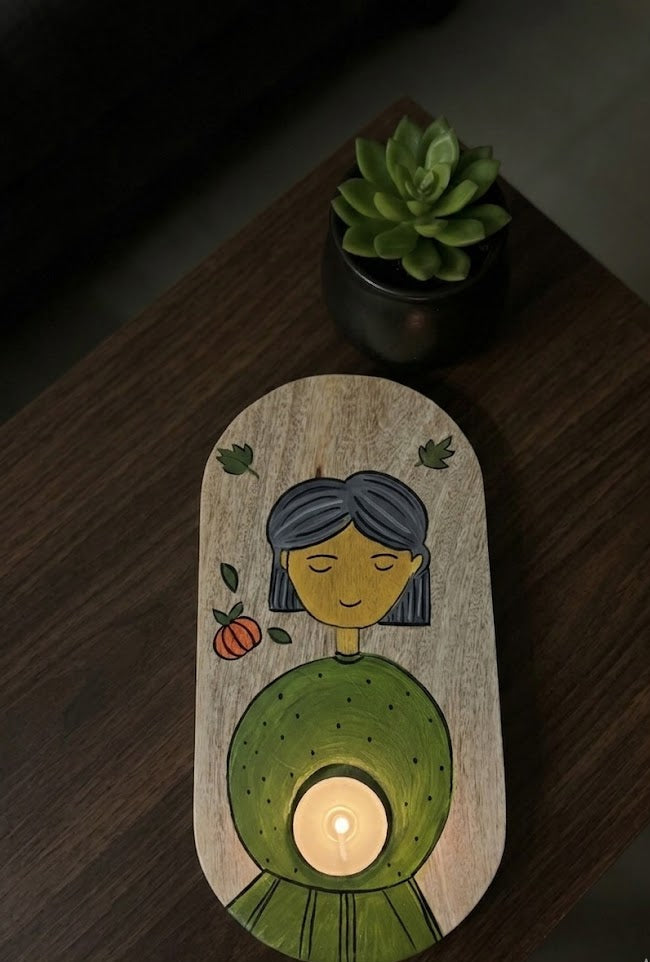The Garden Soul | Hand-Painted Artisanal Wood T-Light Holder
