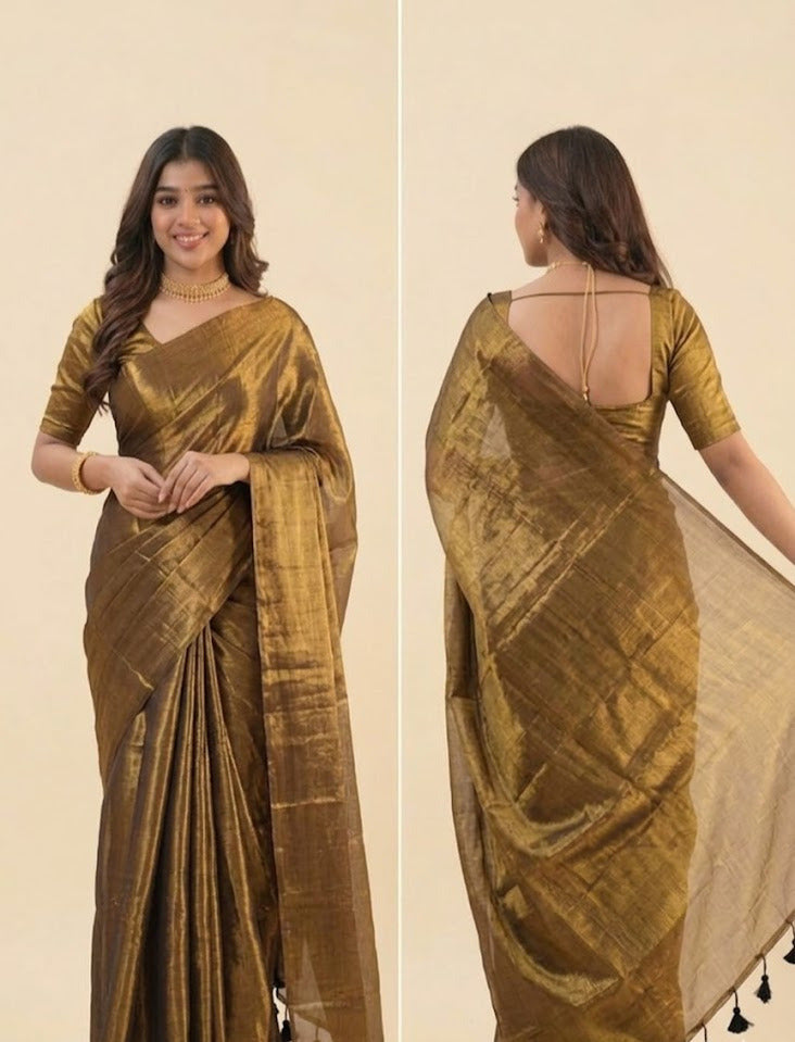Golden Handloom Tissue Saree