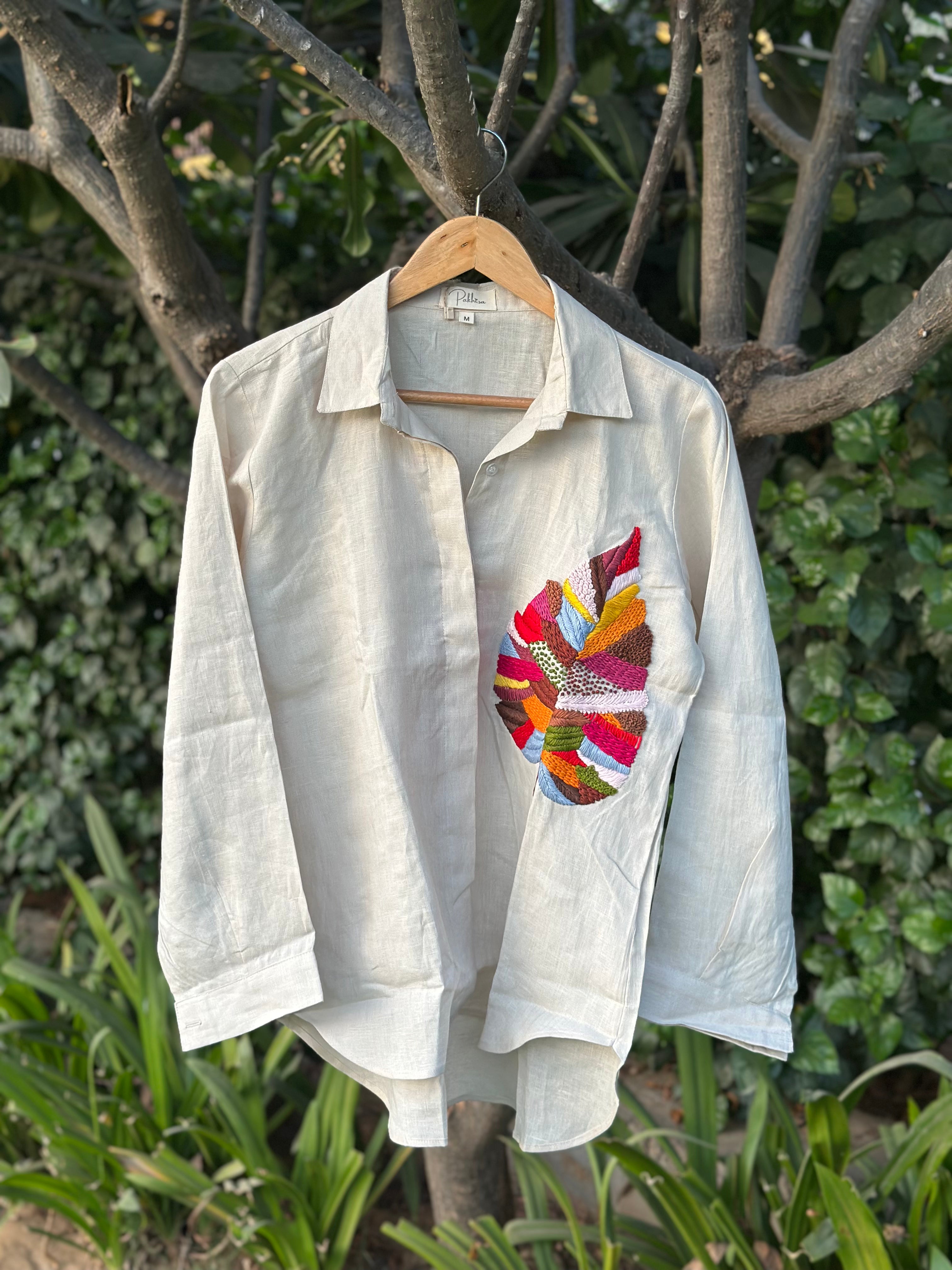 Feather Hand Embroidered Shirt