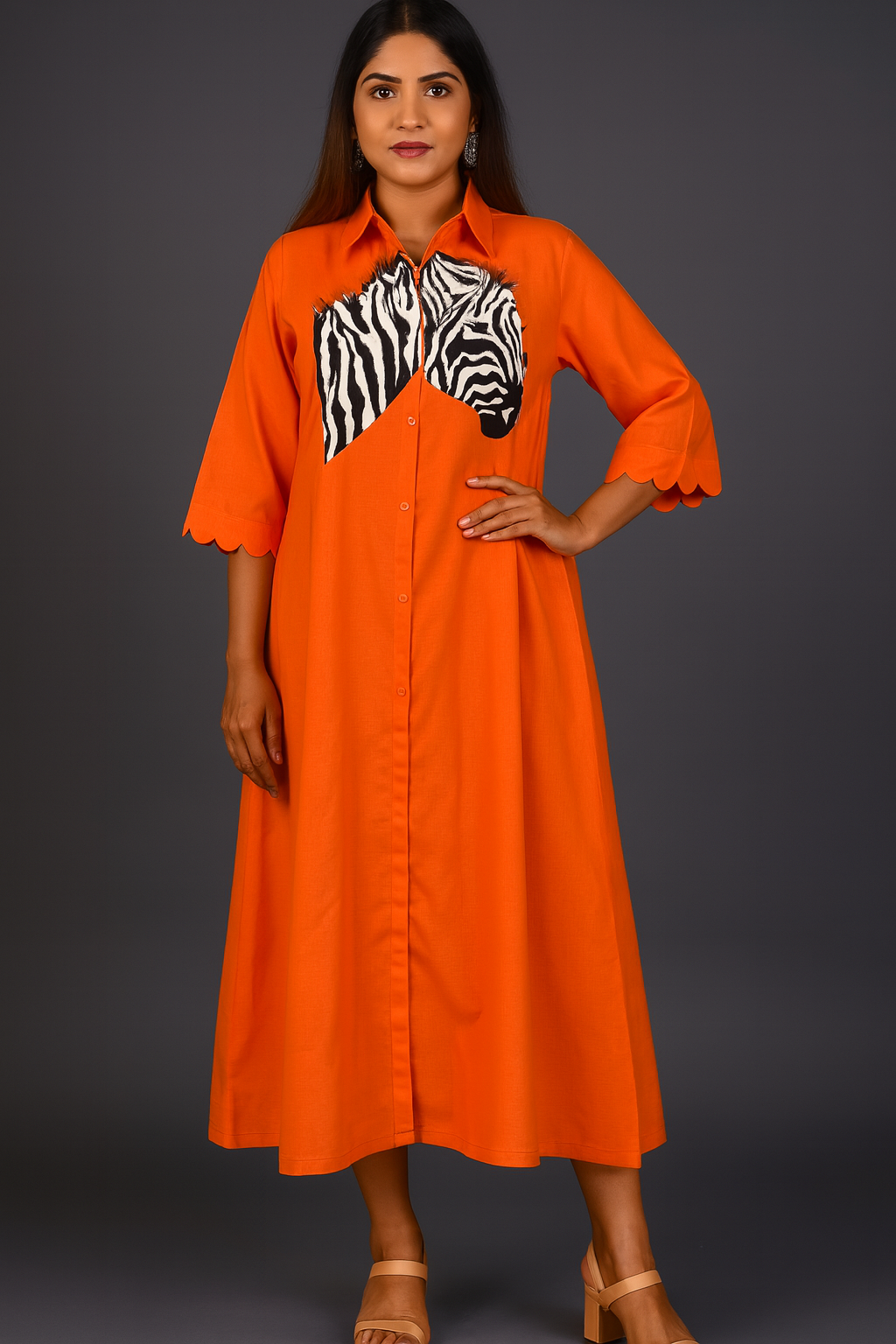 Bold Orange Zebra Shirt Dress