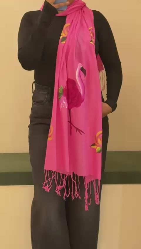 Hand-Painted Flamingo Art Stole