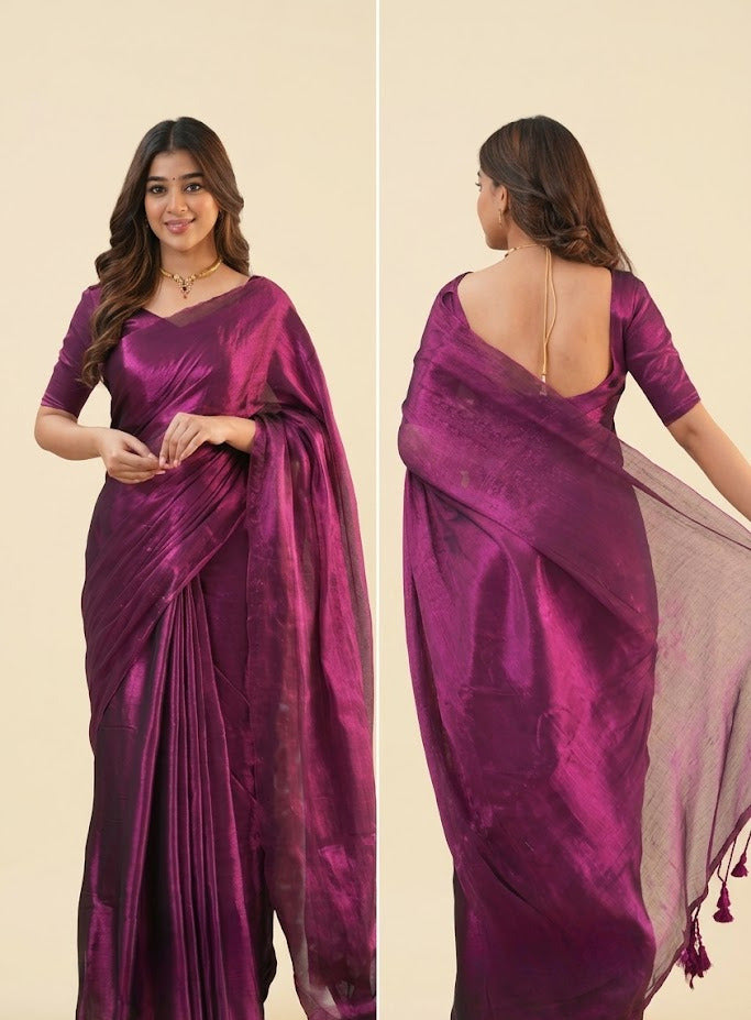 Wine Handloom Tissue Saree