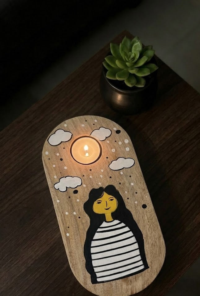"Cloud Gazing" | Hand-Painted Wooden Tea Light Stand