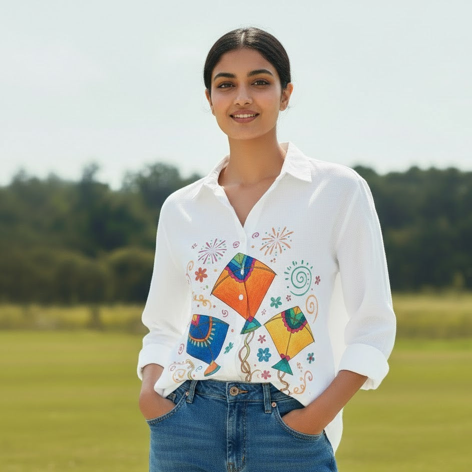 The "Sky Dance" Hand-Painted Cotton Shirt
